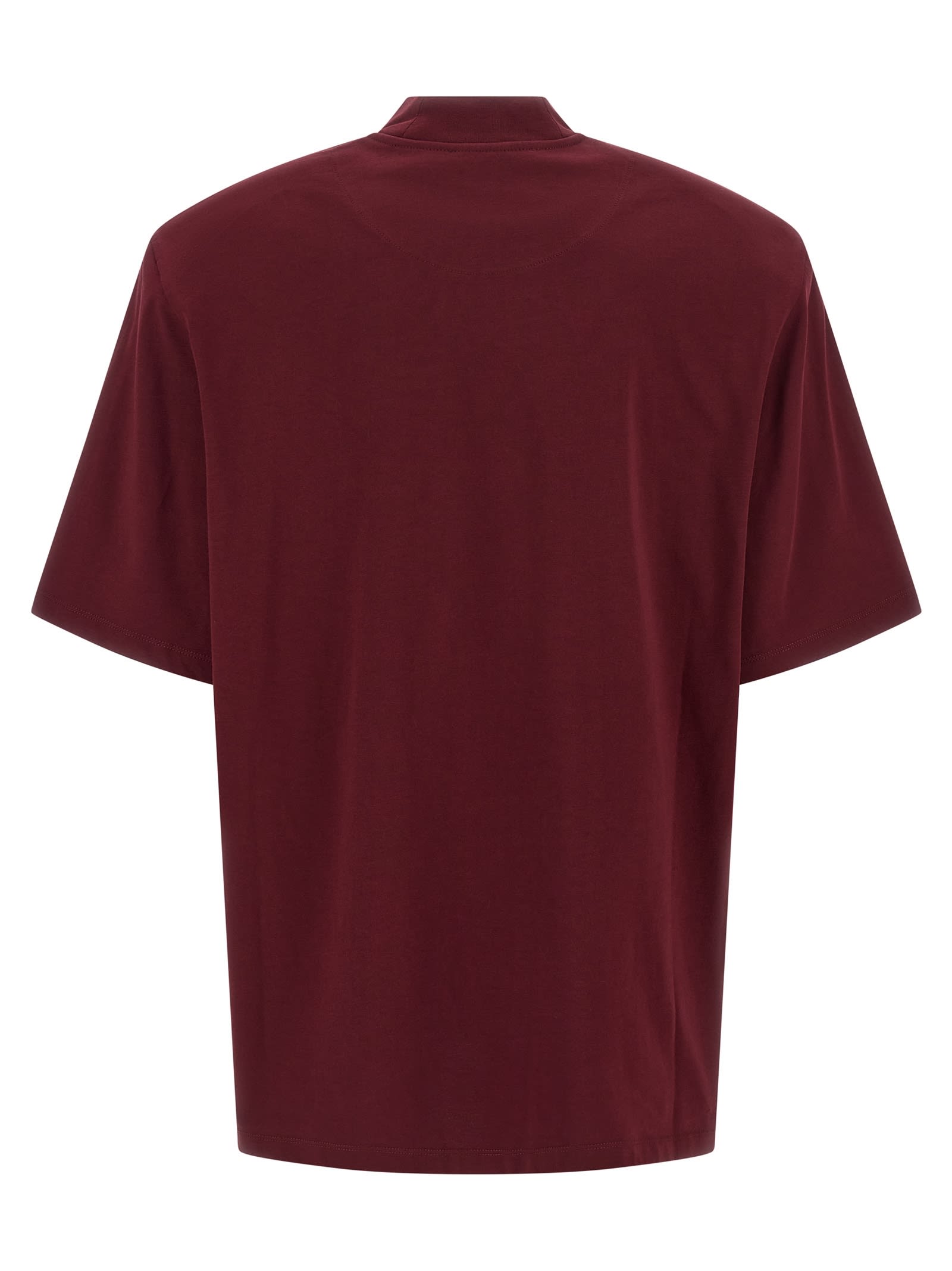 Attico Crewneck Mock Neck Logo Embroidered Top In Burgundy
