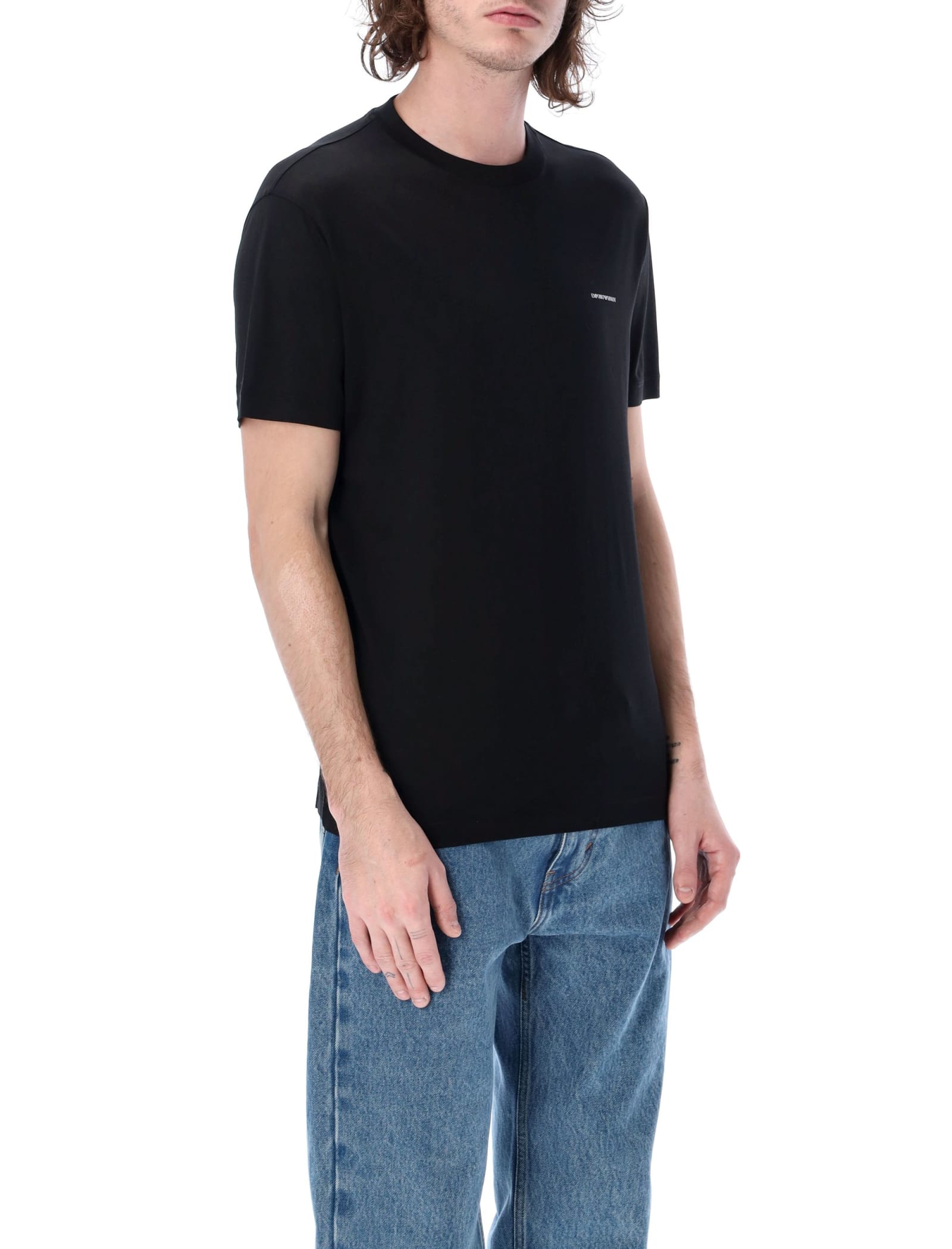 Shop Giorgio Armani T-shirt With Micro Logo Lettering  In Black