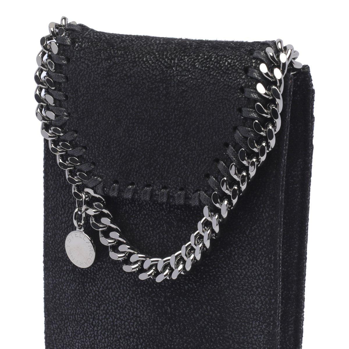 Shop Stella Mccartney Stitched-trim Chain-linked Phone Case In Black