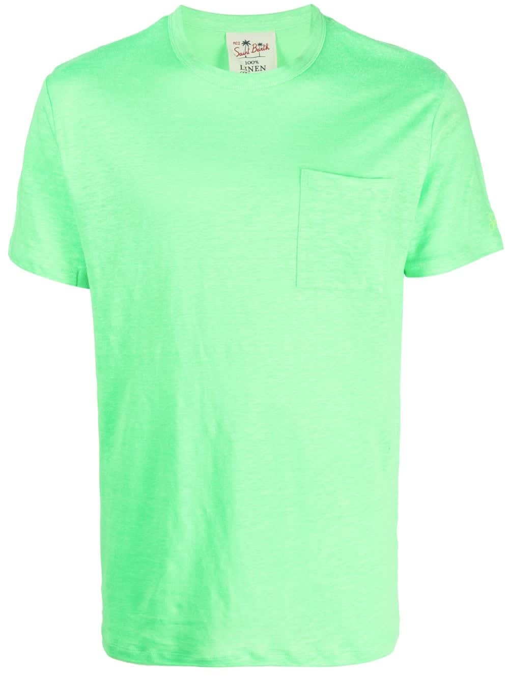 Shop Mc2 Saint Barth Linent-shirt With Front Pocket In Fluo Green