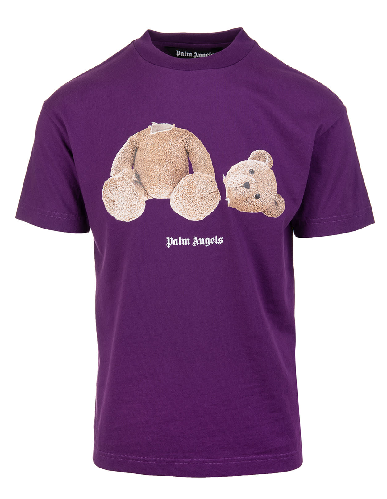 Palm Angels Man Purple Regular Fit Bear T-shirt