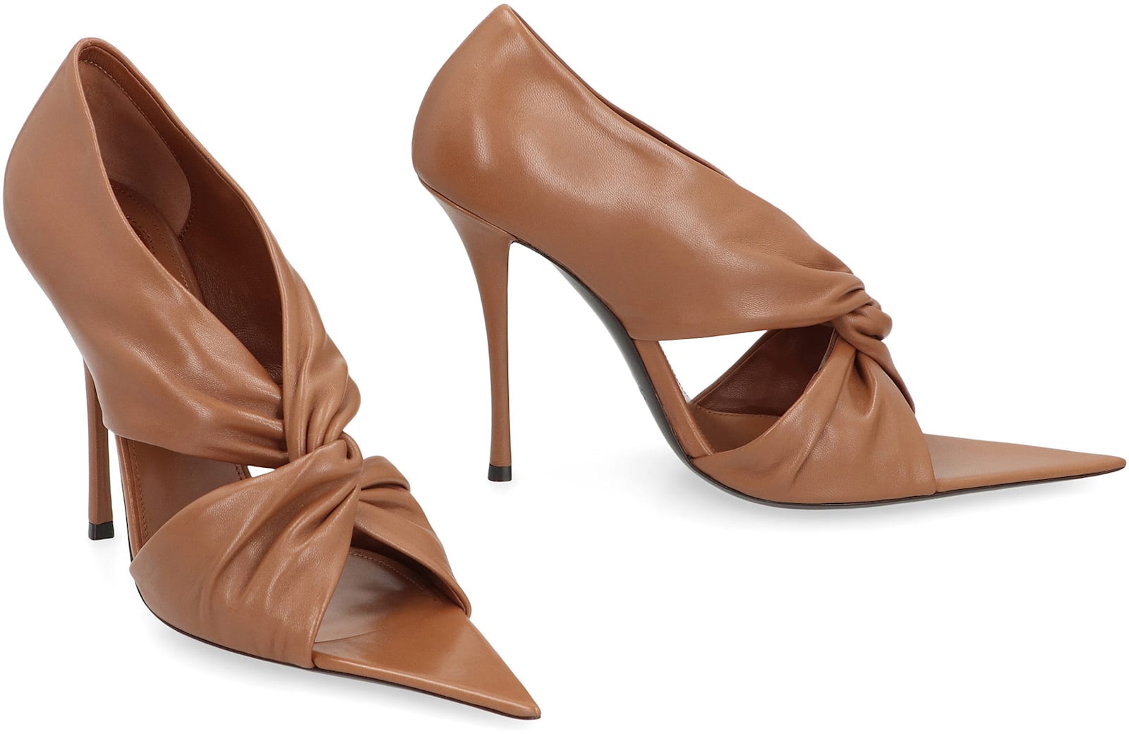 Saint Laurent Leather Pumps With Cut-out And Knot Detail In Brown