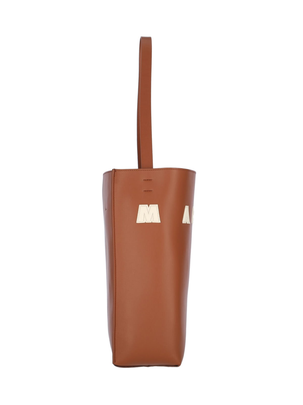 Marni Brown Structured Calfskin Shopping Bag With Ivory Details In Brown