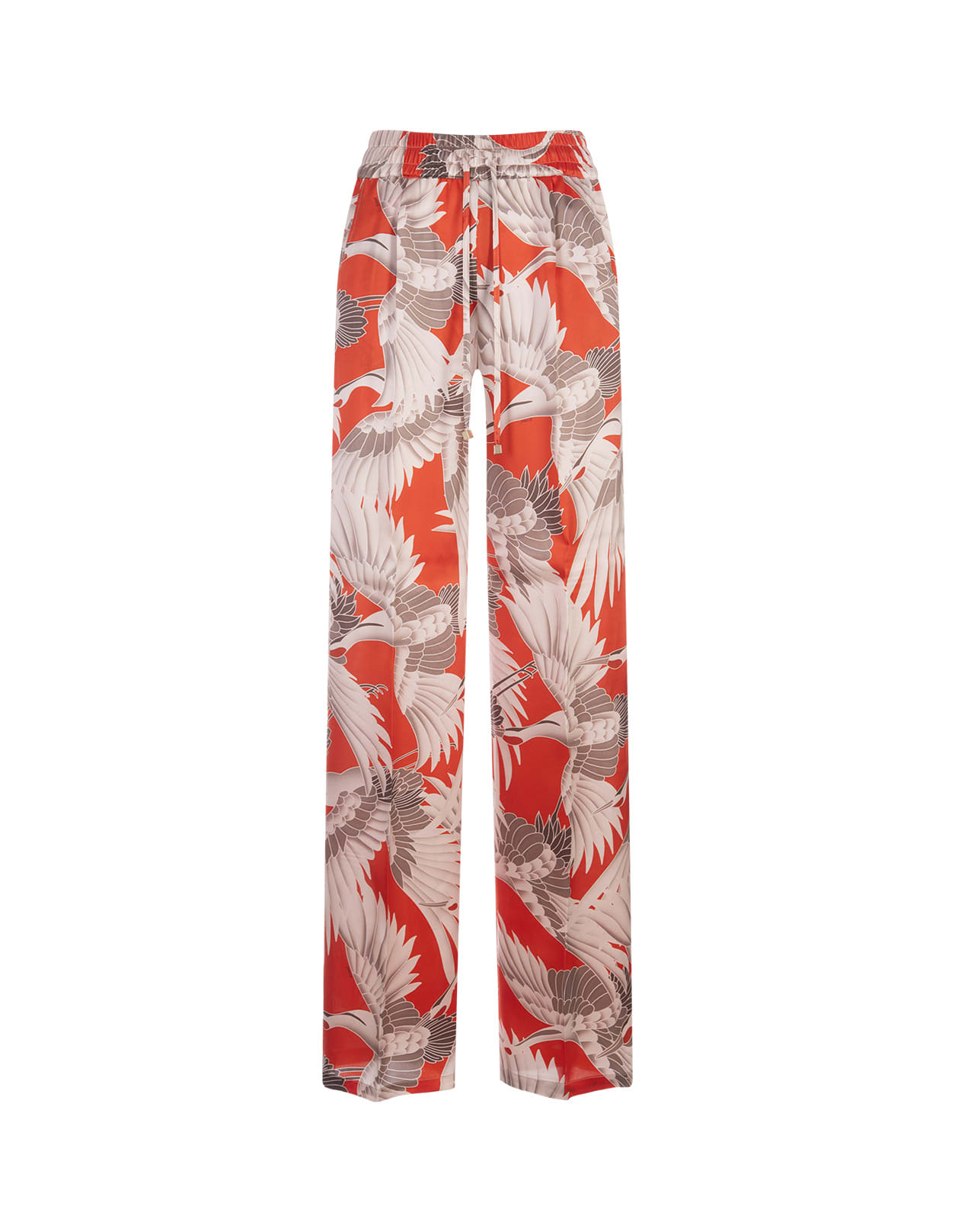 Shop Kiton Printed Silk Drawstring Trousers In Orange