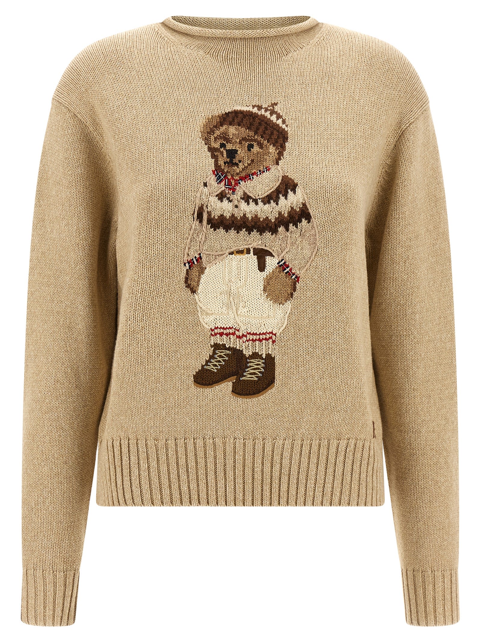 Polo Ralph Lauren Bear Graphic Roll Neck Sweater In Brown