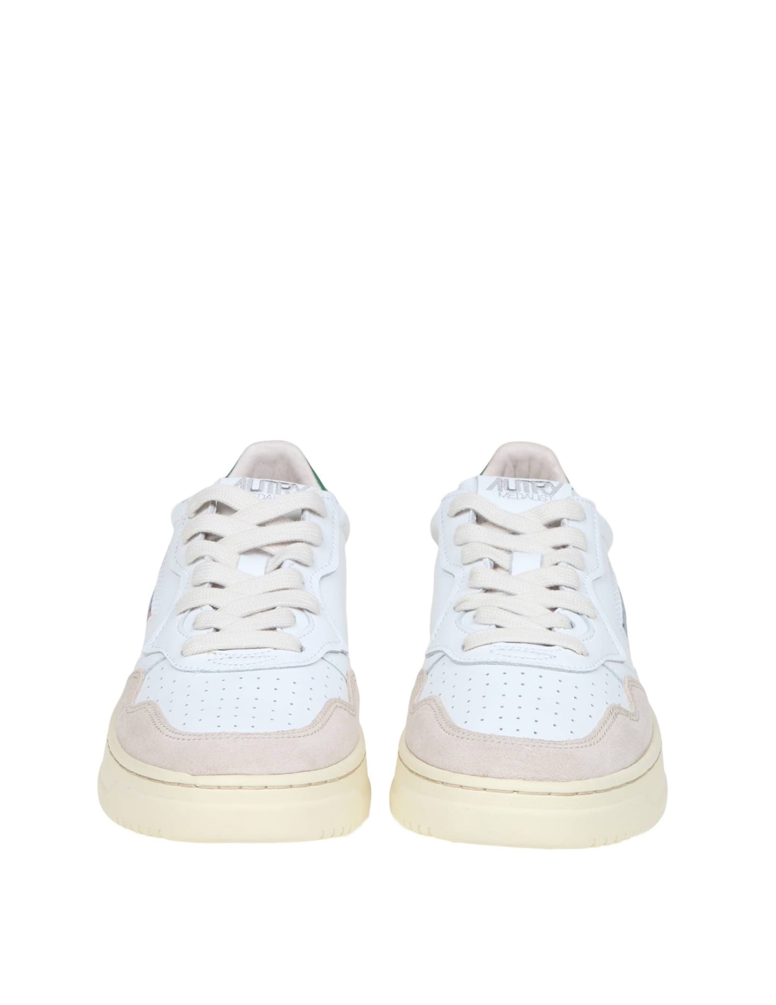 Shop Autry Sneakers In White And Green Leather And Suede In White/green