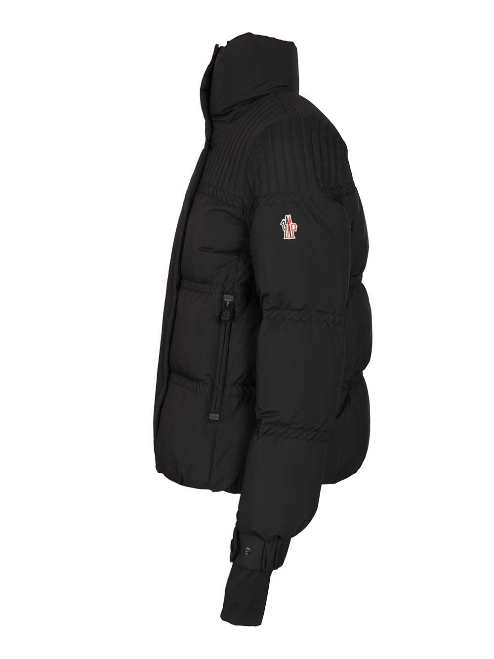 Moncler High Collar Quilted Nylon Outerwear In Black
