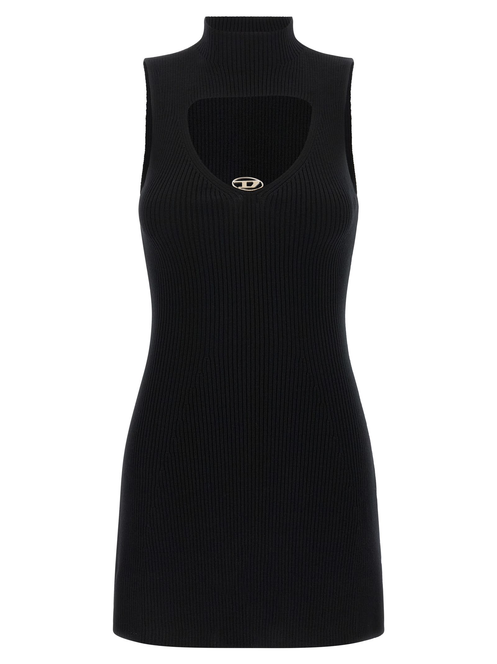 Diesel Womens 9xx M-olini Short Sleeveless Wool Knitted Mini Dress In Black