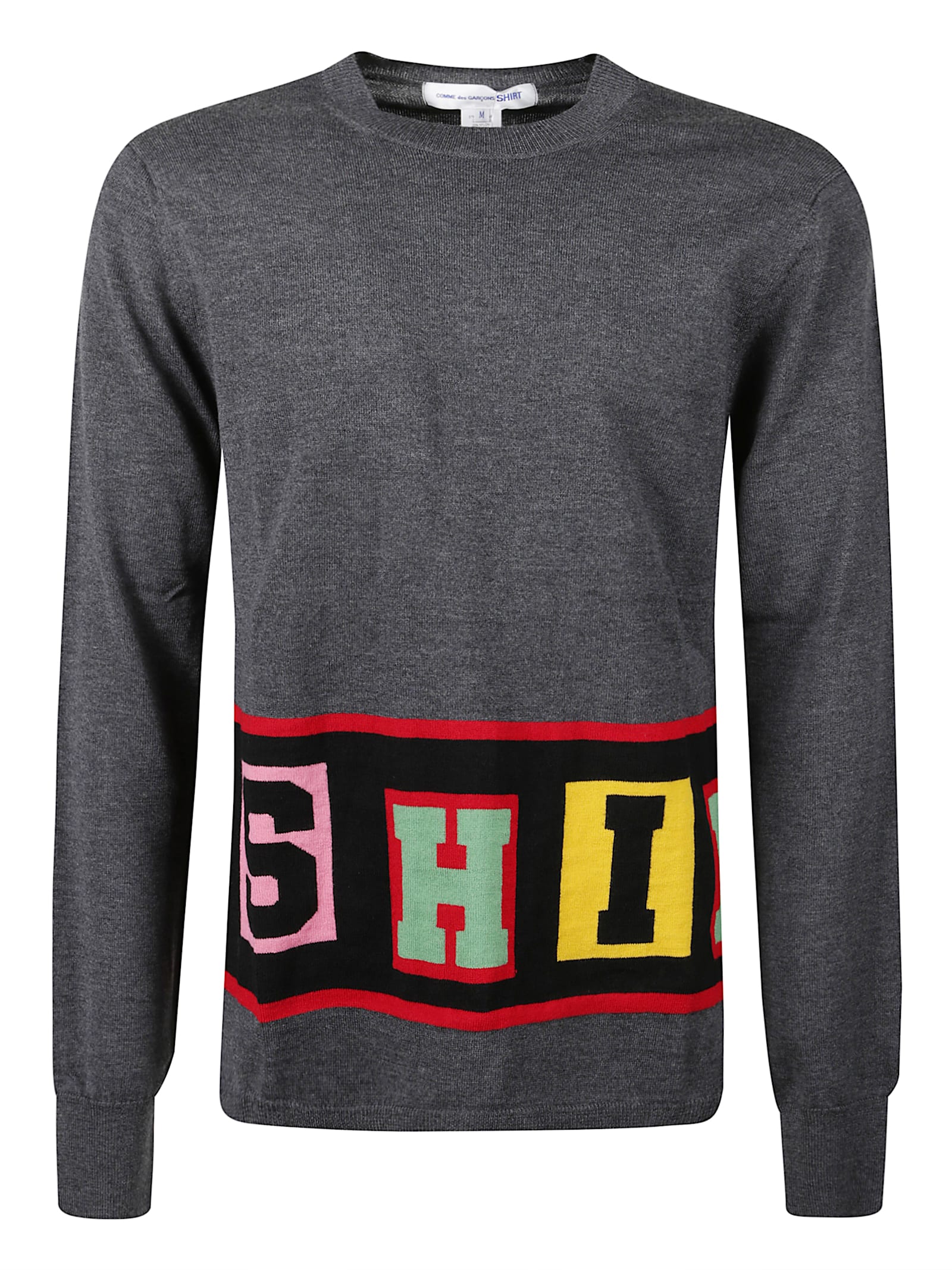 Comme Des Garçons Colorful Letter Design Long Sleeve Knitwear In Gray