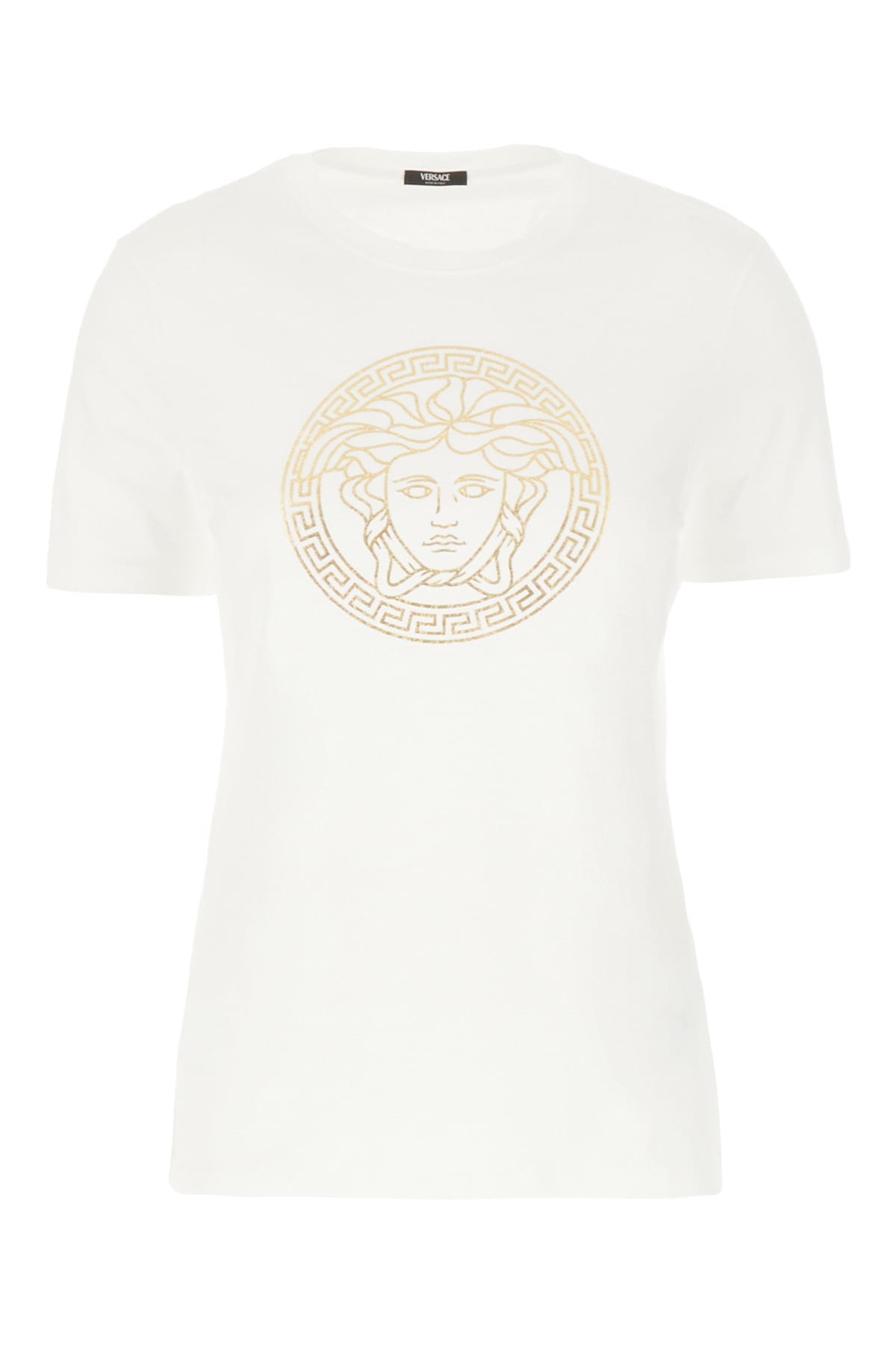 Versace White Cotton T-shirt In White Gold