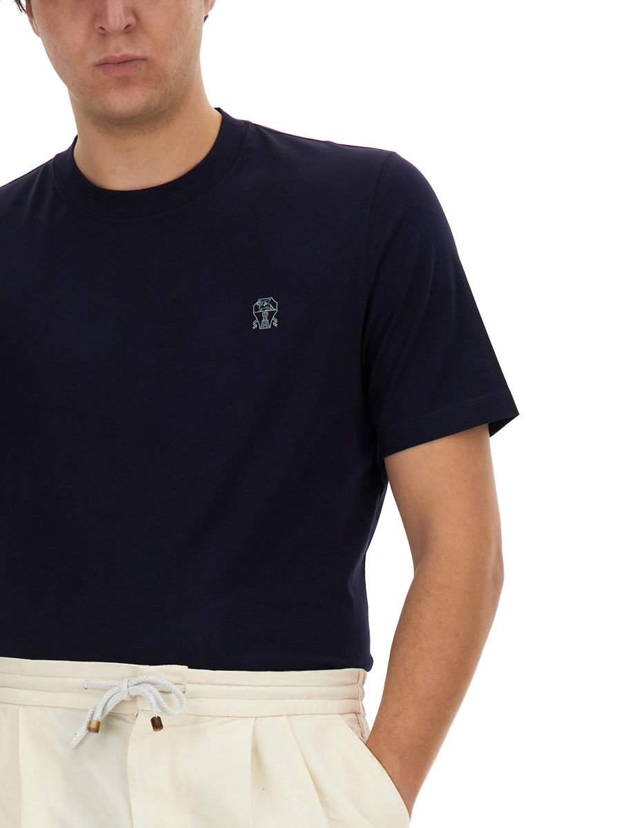 Shop Brunello Cucinelli T-shirt With Logo In Blue