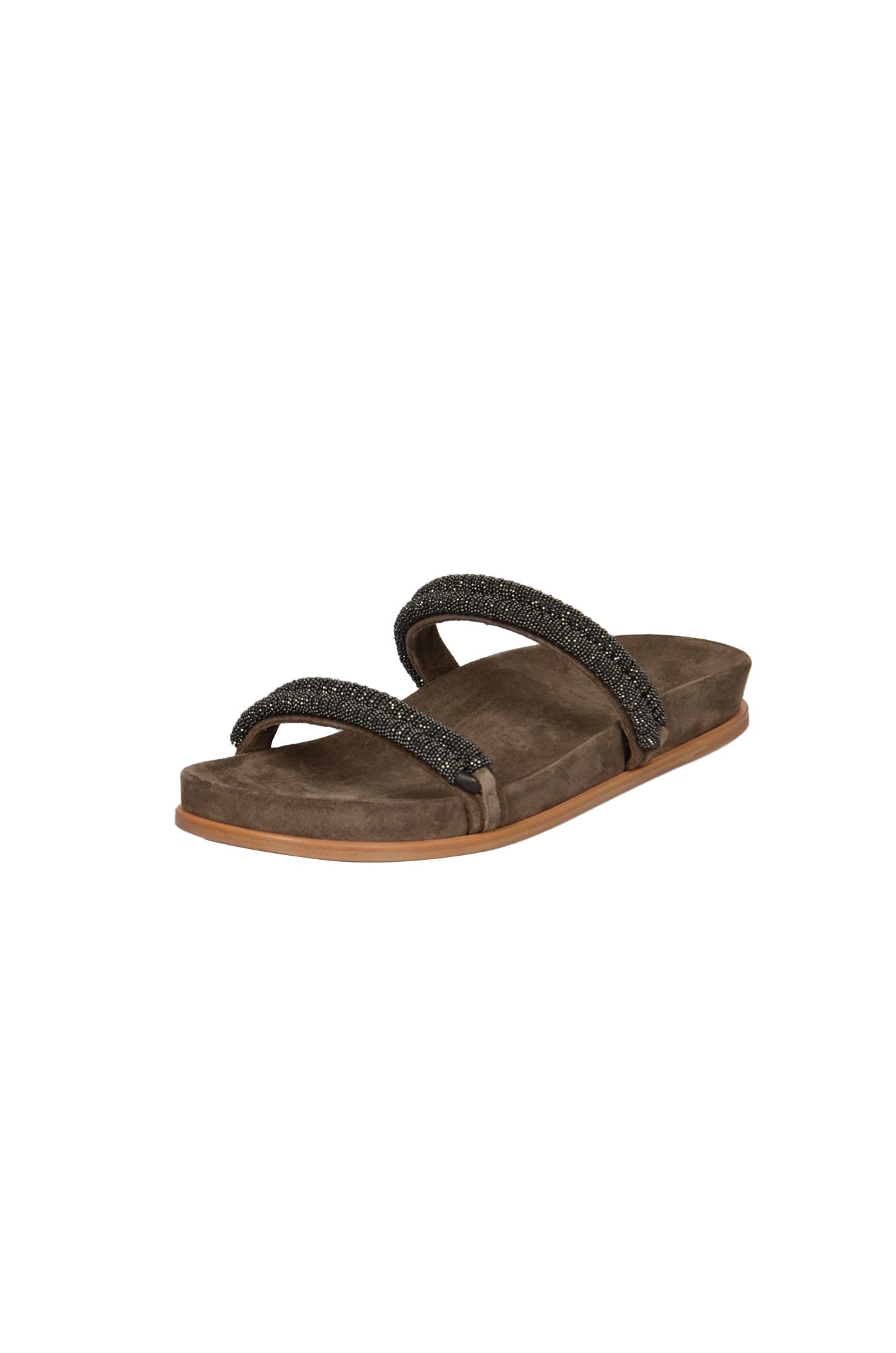 Shop Brunello Cucinelli Double Strap Slip-on Sandals In Brown