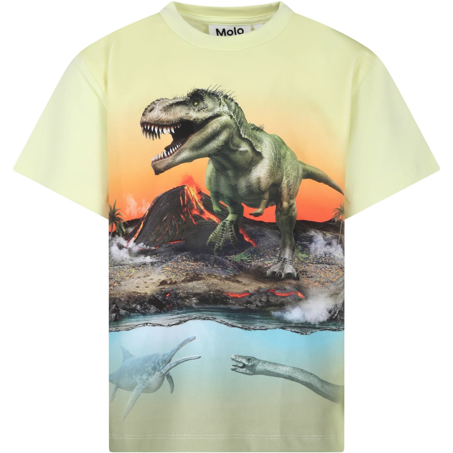 Shop Molo Yellow T-shirt For Boy With Dinosaur Print