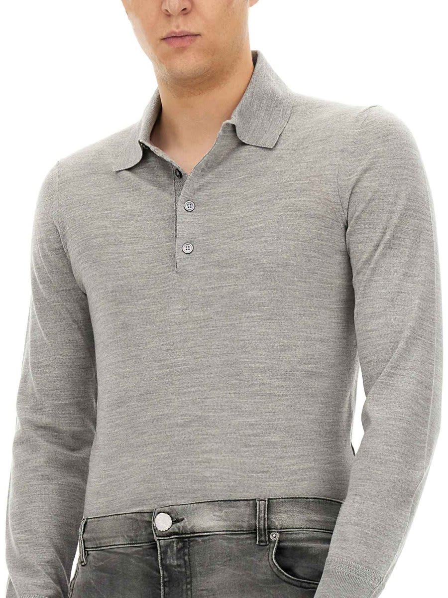 Shop Tom Ford Long-sleeved Knitted Polo Shirt In Grey