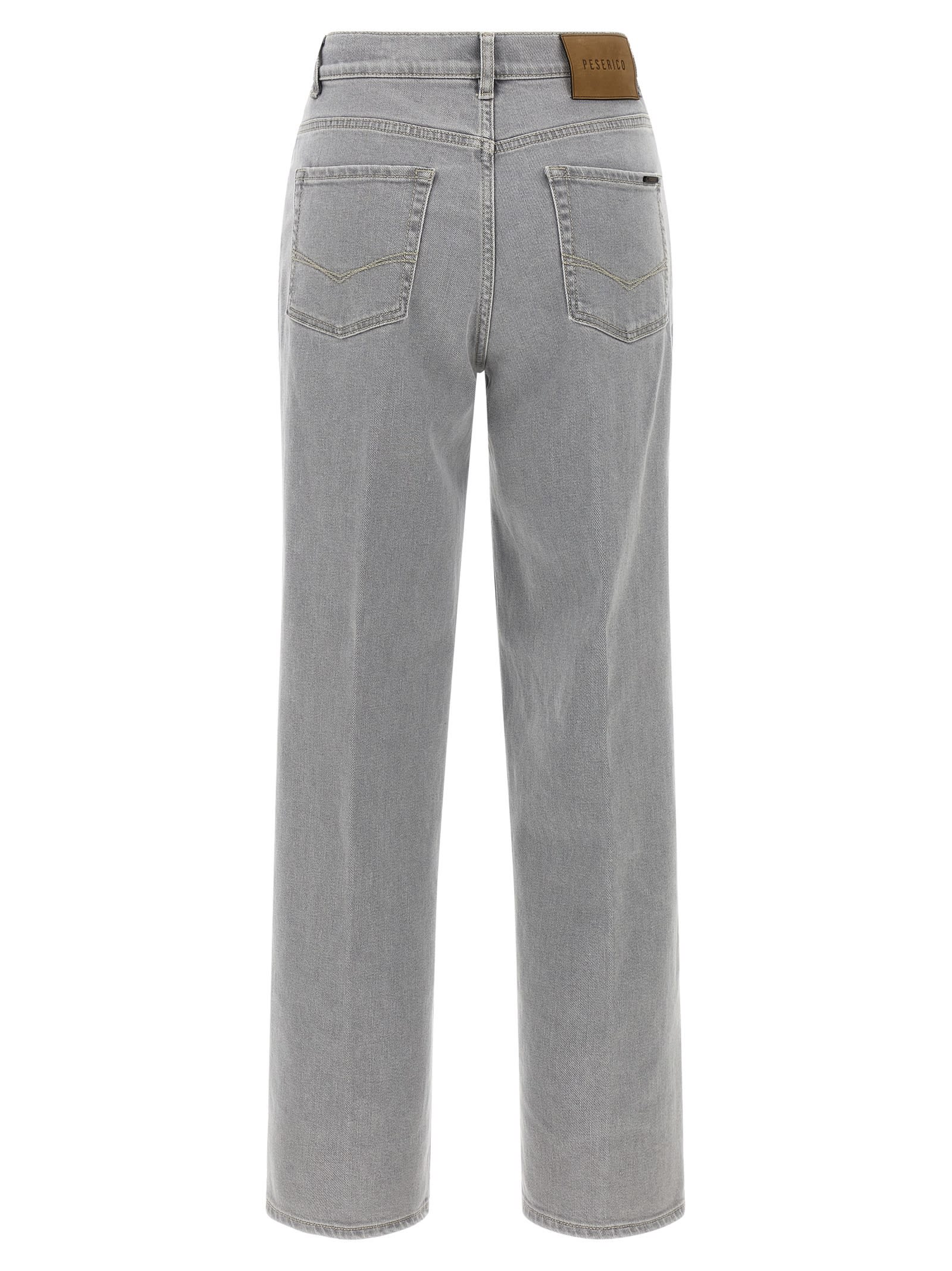 Peserico Stretch Denim Trousers With Back Patch Pocket In Gray
