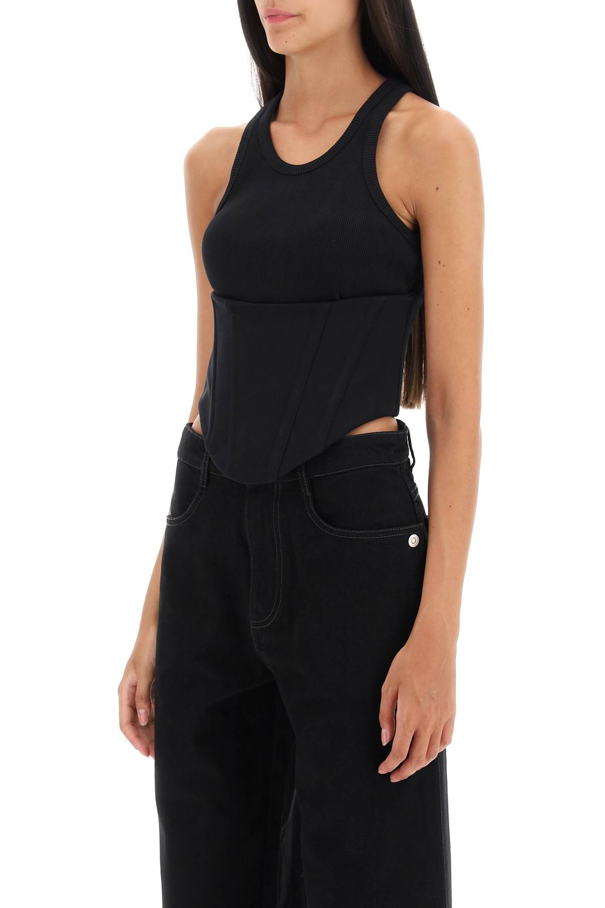 Shop Dion Lee Tank Top With Underbust Corset In Black (black)