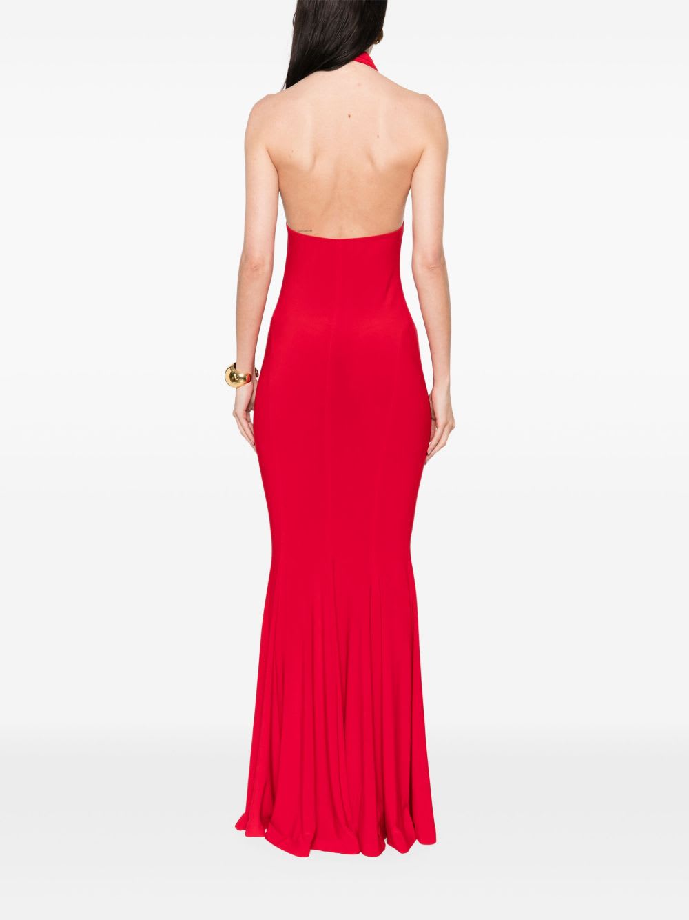 Norma Kamali Cross Halter Fishtail Dress In Red