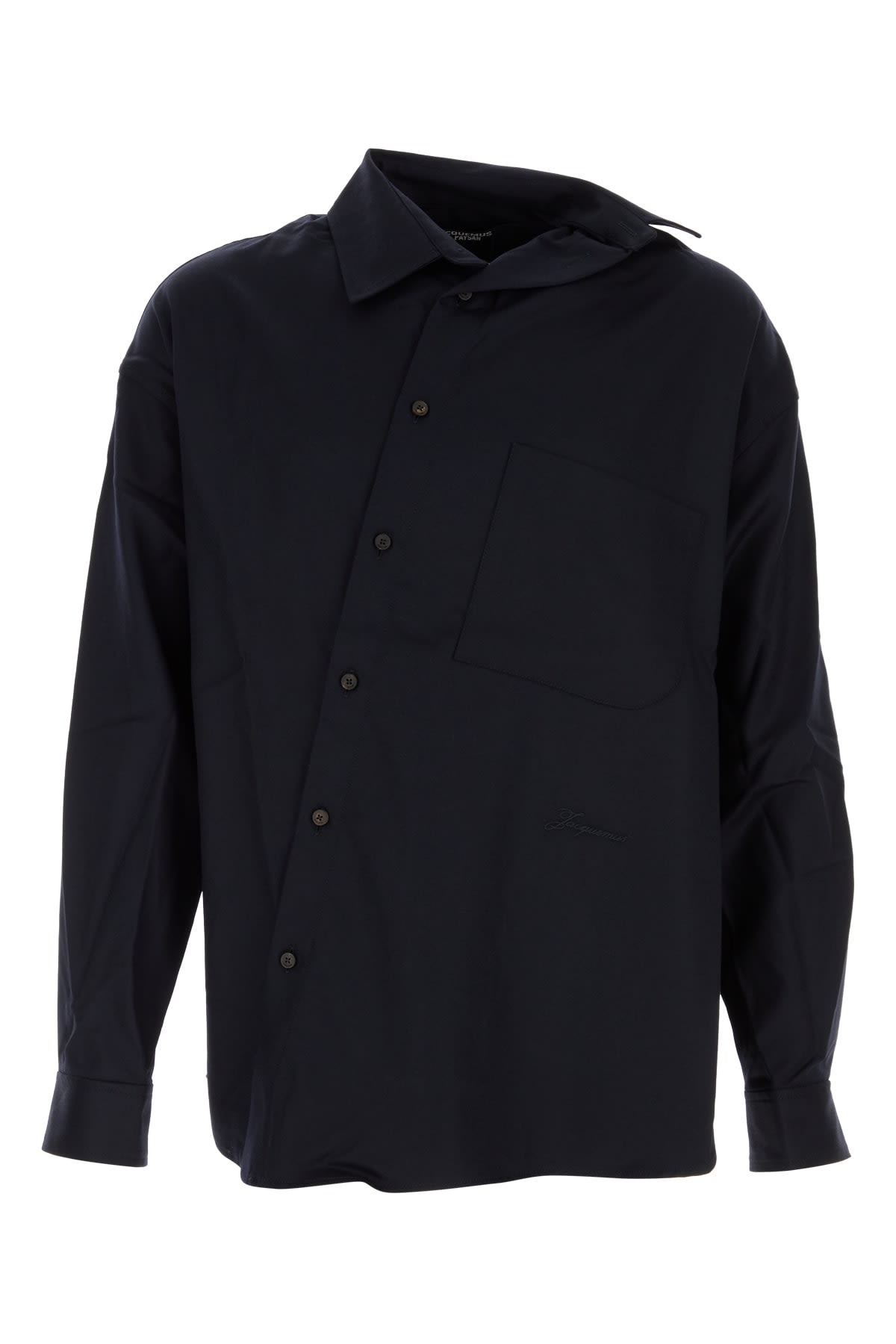 Jacquemus Long Sleeve Checkered Shirt Chest Pocket In Blue