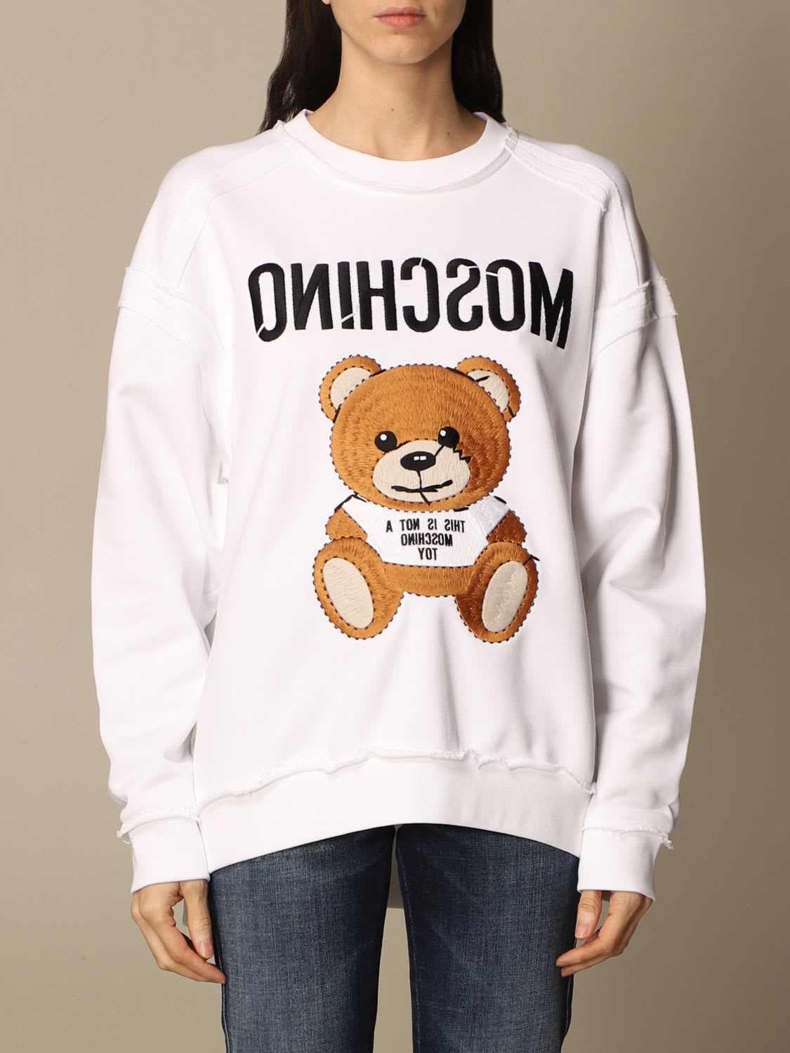 Moschino Couture Crewneck Sweatshirt In Cotton With Logo In White