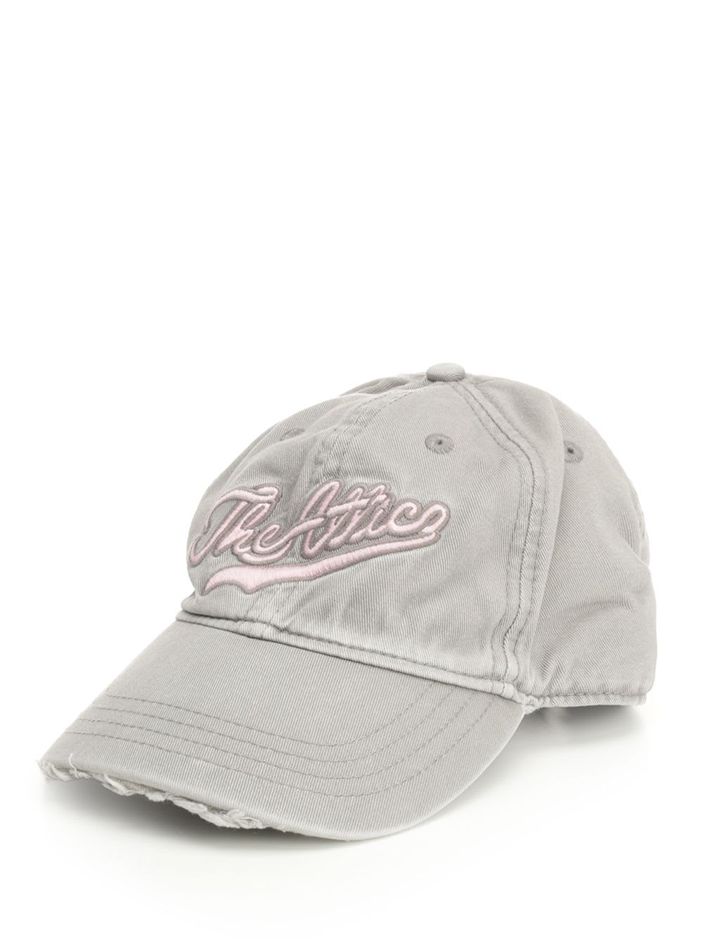 Attico Logo Embroidered Distressed Cap In Gray