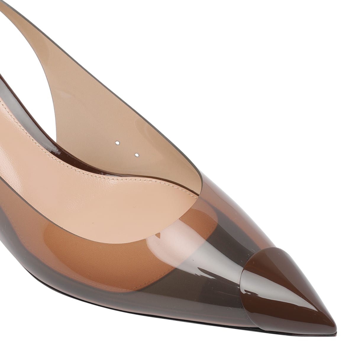 Gianvito Rossi Transparent Slingback Kitten Heel Pumps In Brown