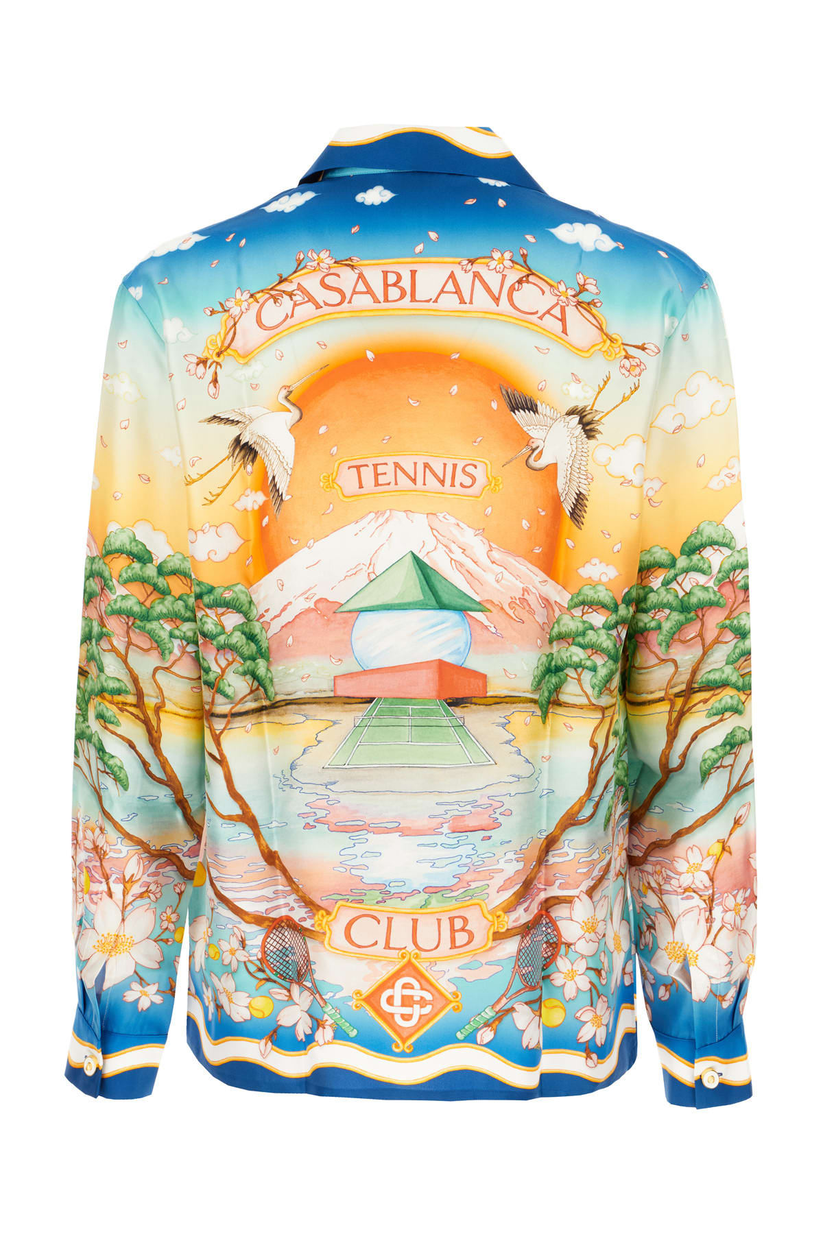 Casablanca Tennis Club Convertible-collar Printed Silk-twill Shirt In Multi