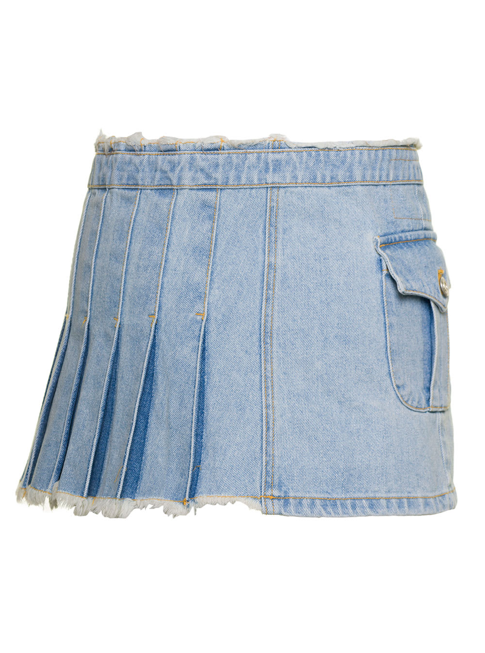 Shop Andersson Bell Blue Denim Pleated Miniskirt In Cotton Woman