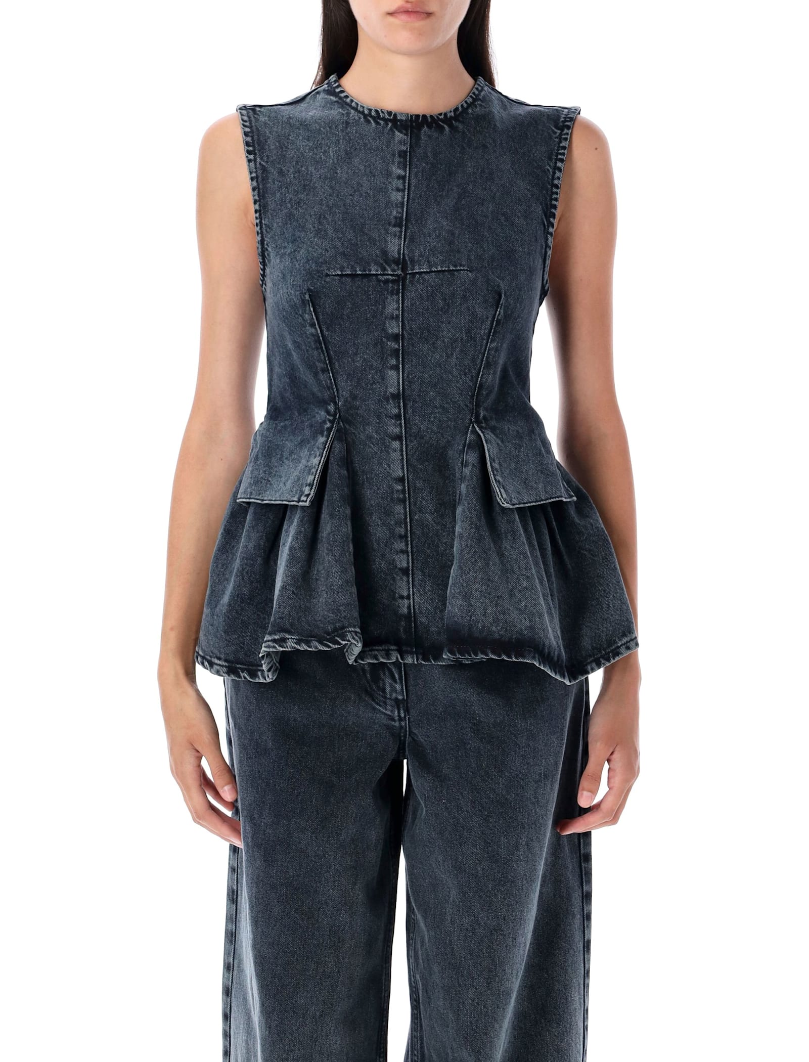 Remain Birger Christensen Peplum Denim Top In Blue