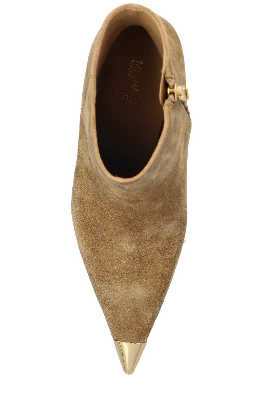 Michael Kors Suede Ankle Boots With Golden Metal Toe In Beige
