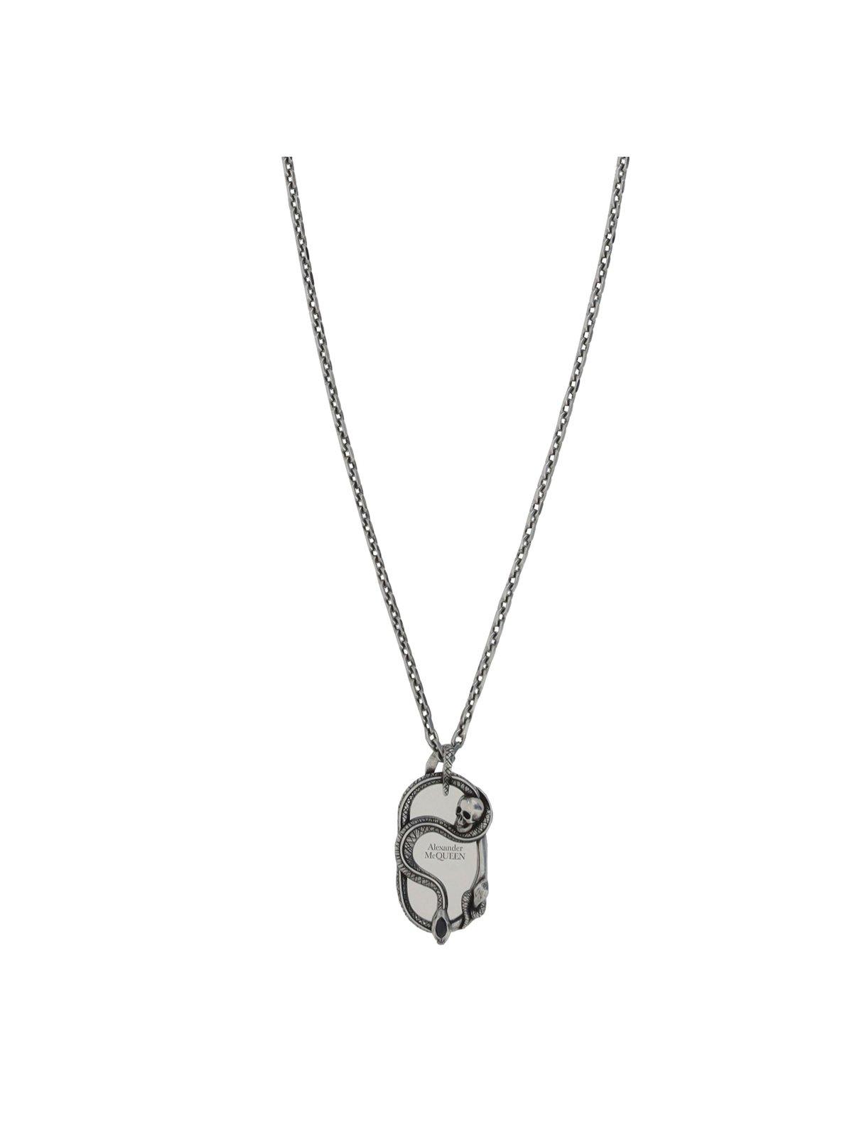 Shop Alexander Mcqueen Monogram Engraved Chained Necklace In Grey