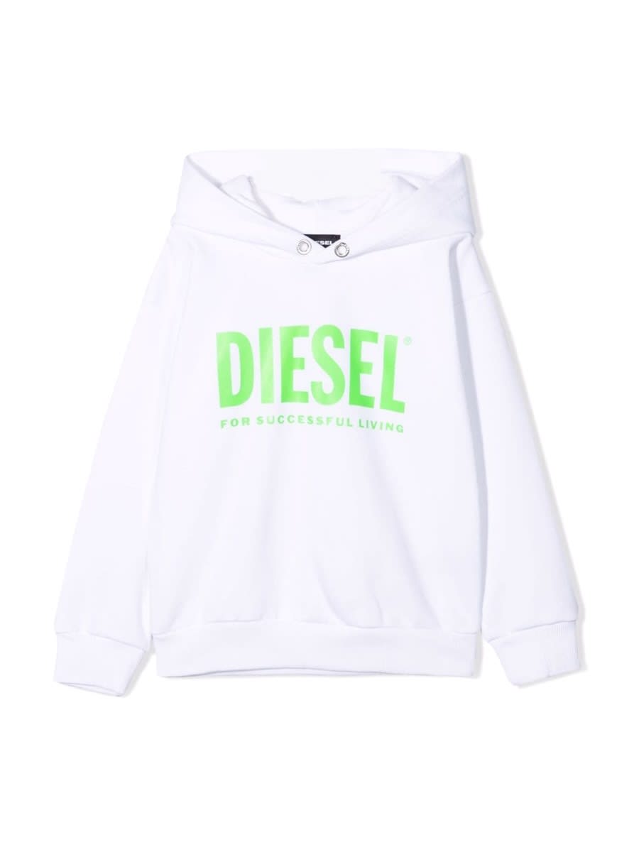 Diesel Kids' Logo Over Felpa In White