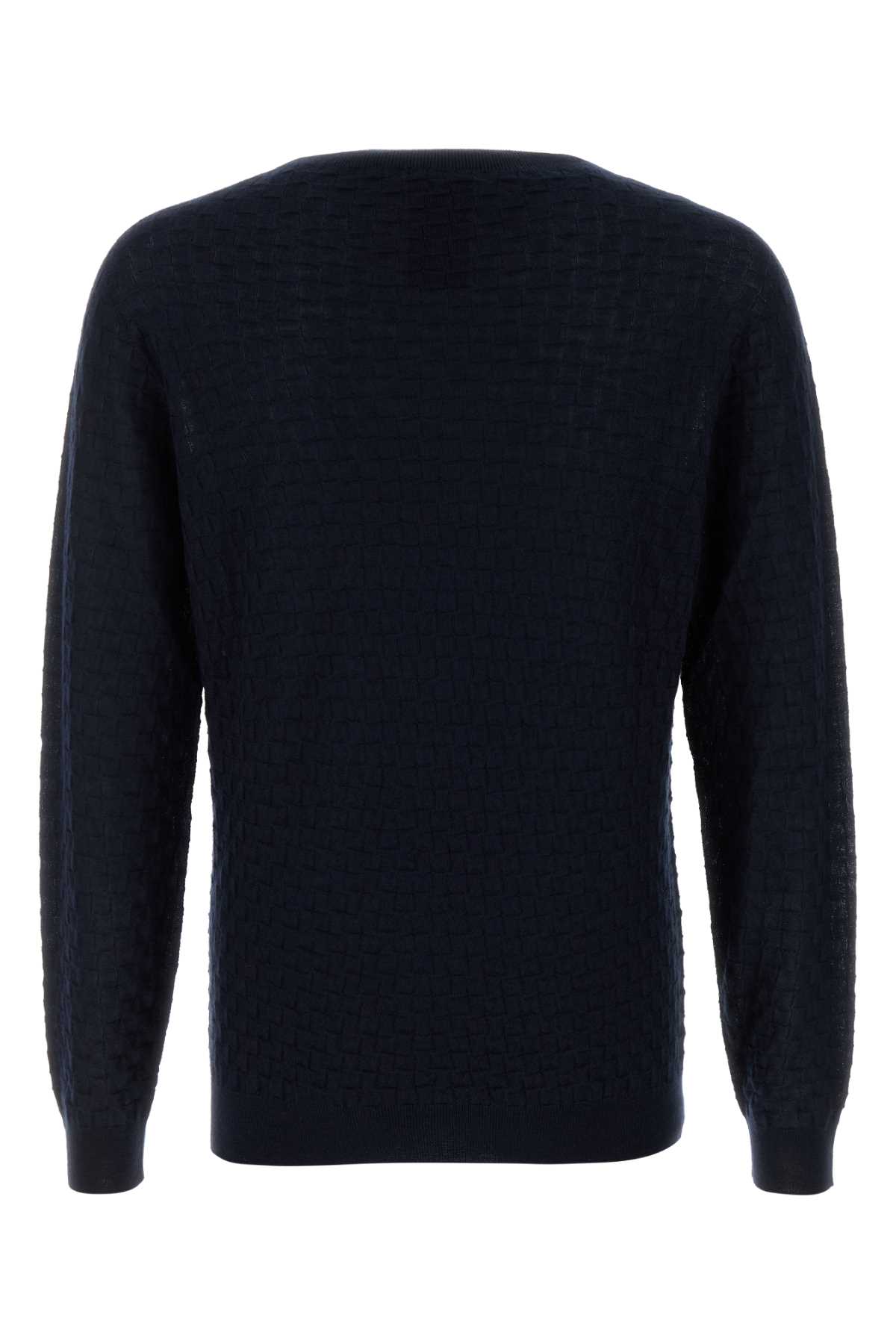 Giorgio Armani Cashmere Blend Crew Neck Sweater With Textured Pattern In Blue