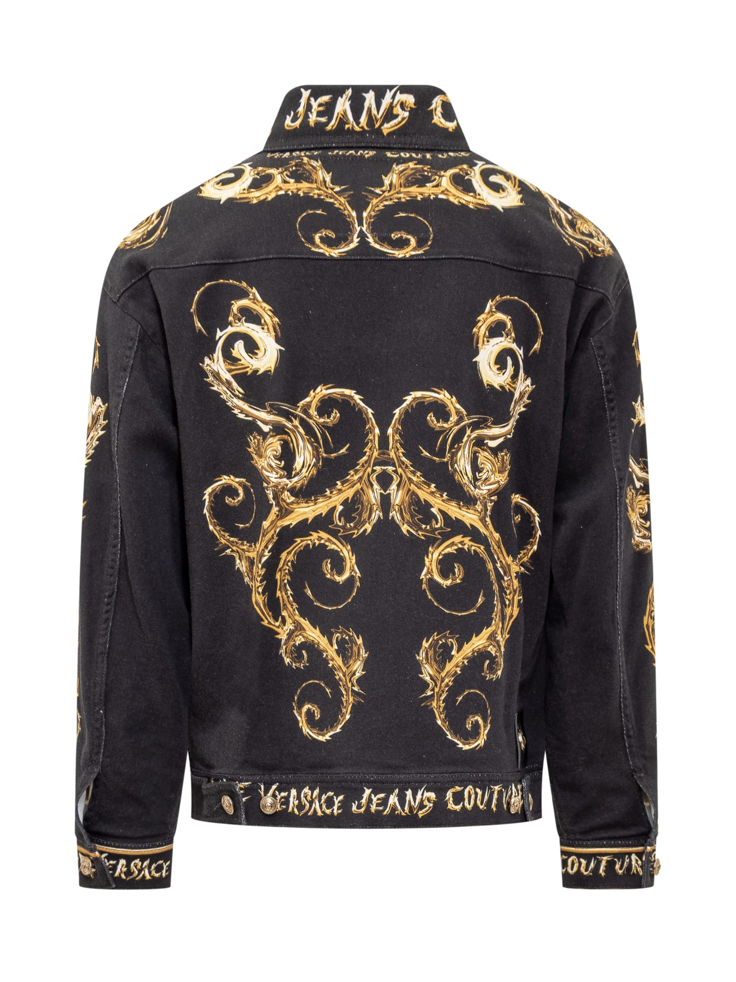 Shop Versace Jeans Couture Denim Jacket In Black/gold