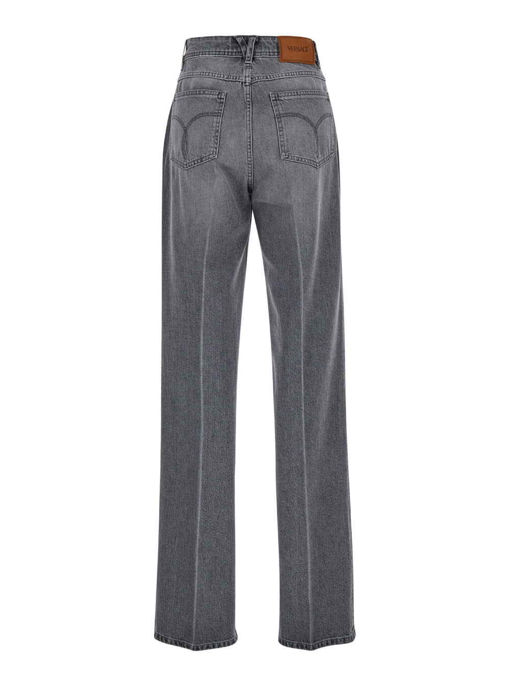 Shop Versace Grey Five-pocket Straight Jeans In Cotton Denim Woman