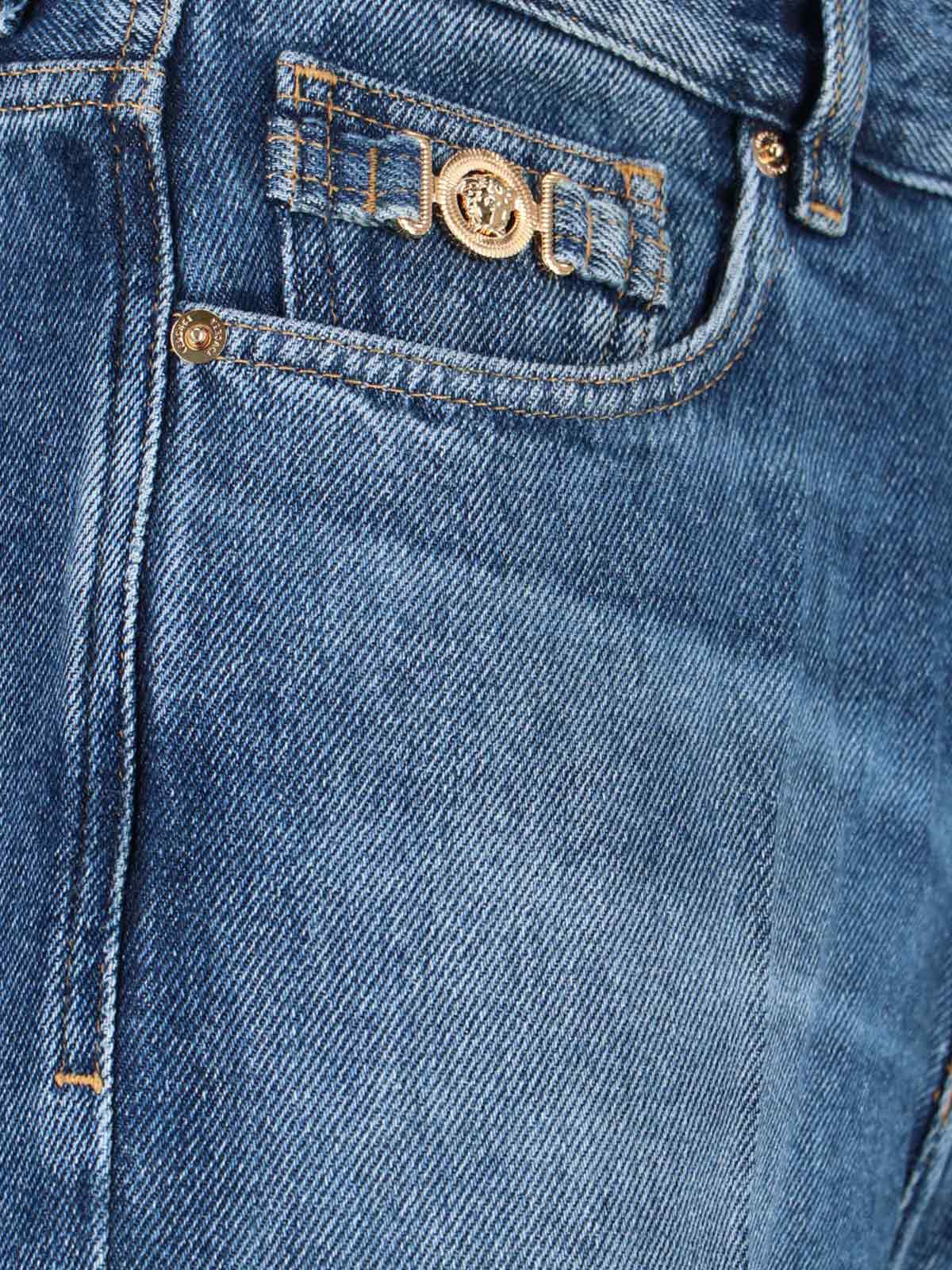 Versace Straight Trousers With Pockets And Loops In Blue