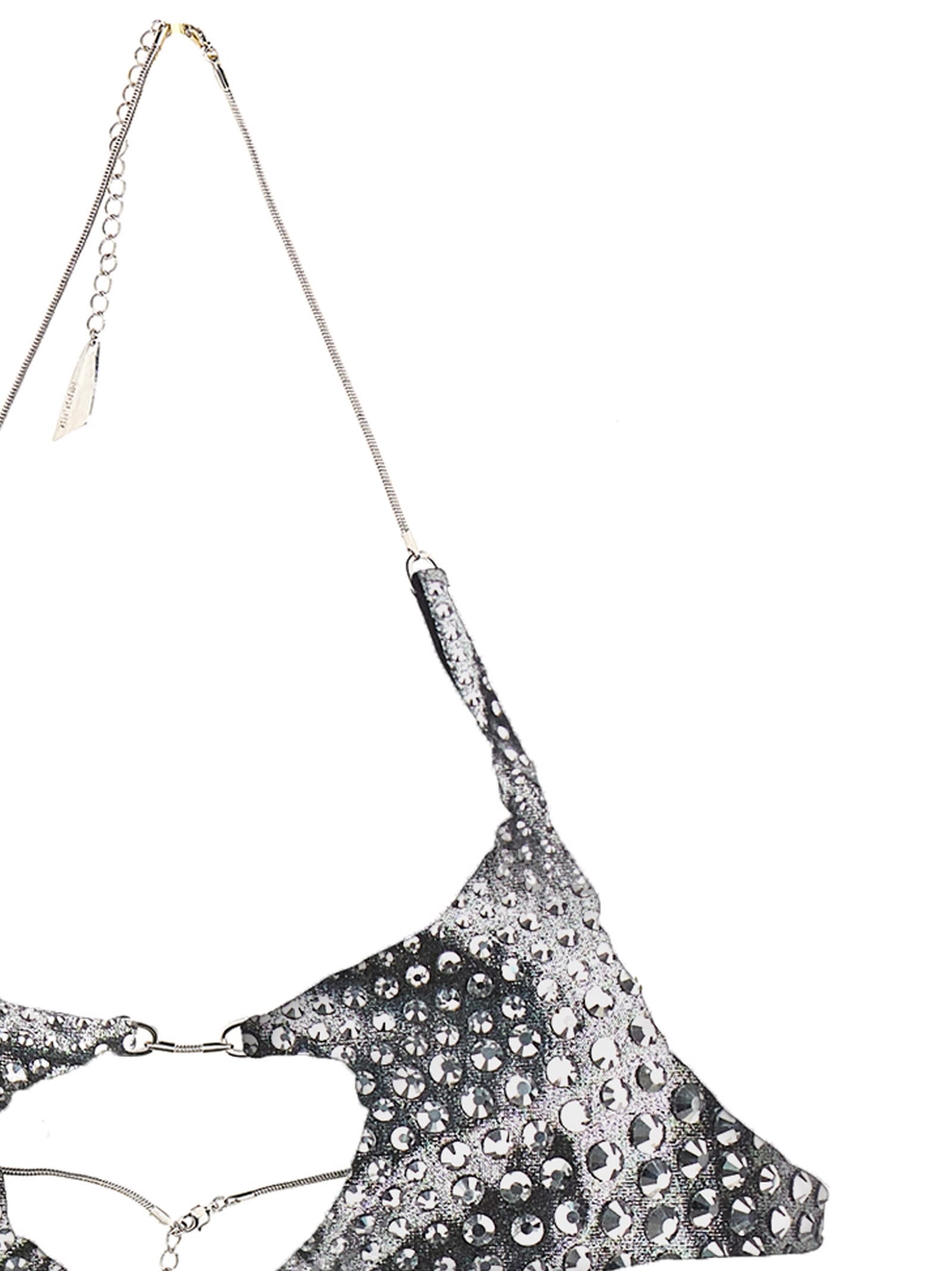 Shop Mugler Rhinestone Bikini Bra In Silver