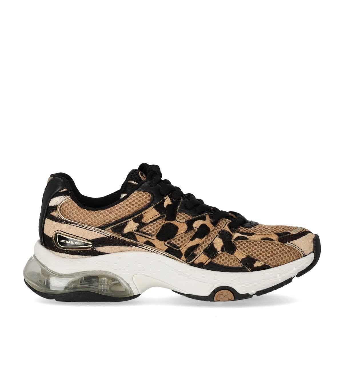 Shop Michael Kors Leopard Printed Kit Extreme Mesh Trainers In Beige