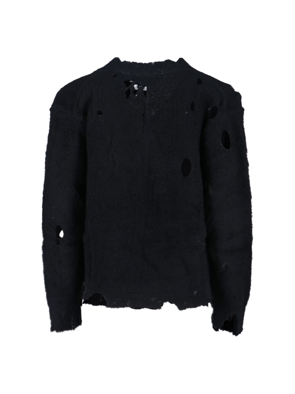Junya Watanabe V-neck Knitwear With Distressed Long Sleeves In Black