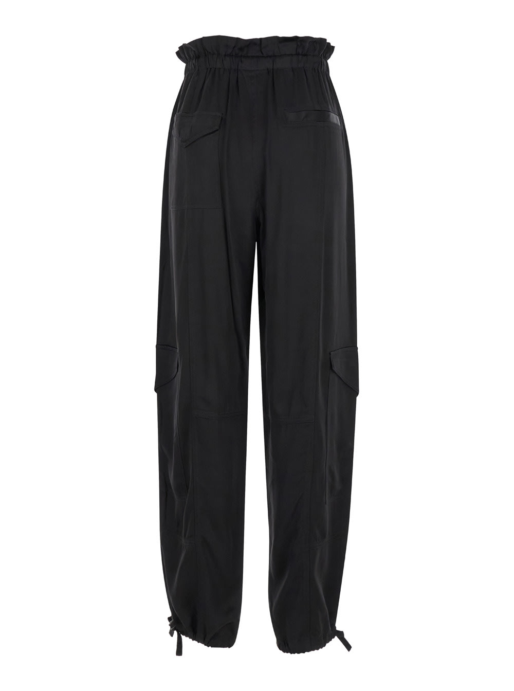 Shop Ganni Black Cargo Pants With Drawstring In Satin Woman