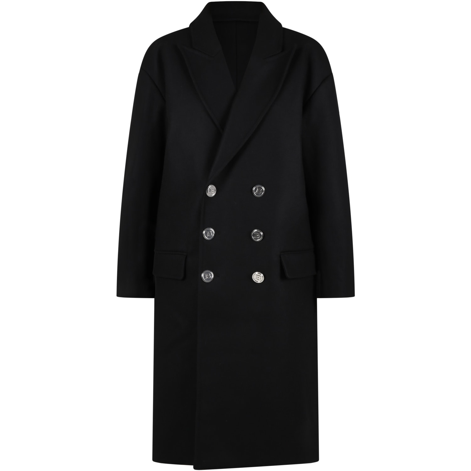 Balmain Black Coat For Girl With Iconic Buttons