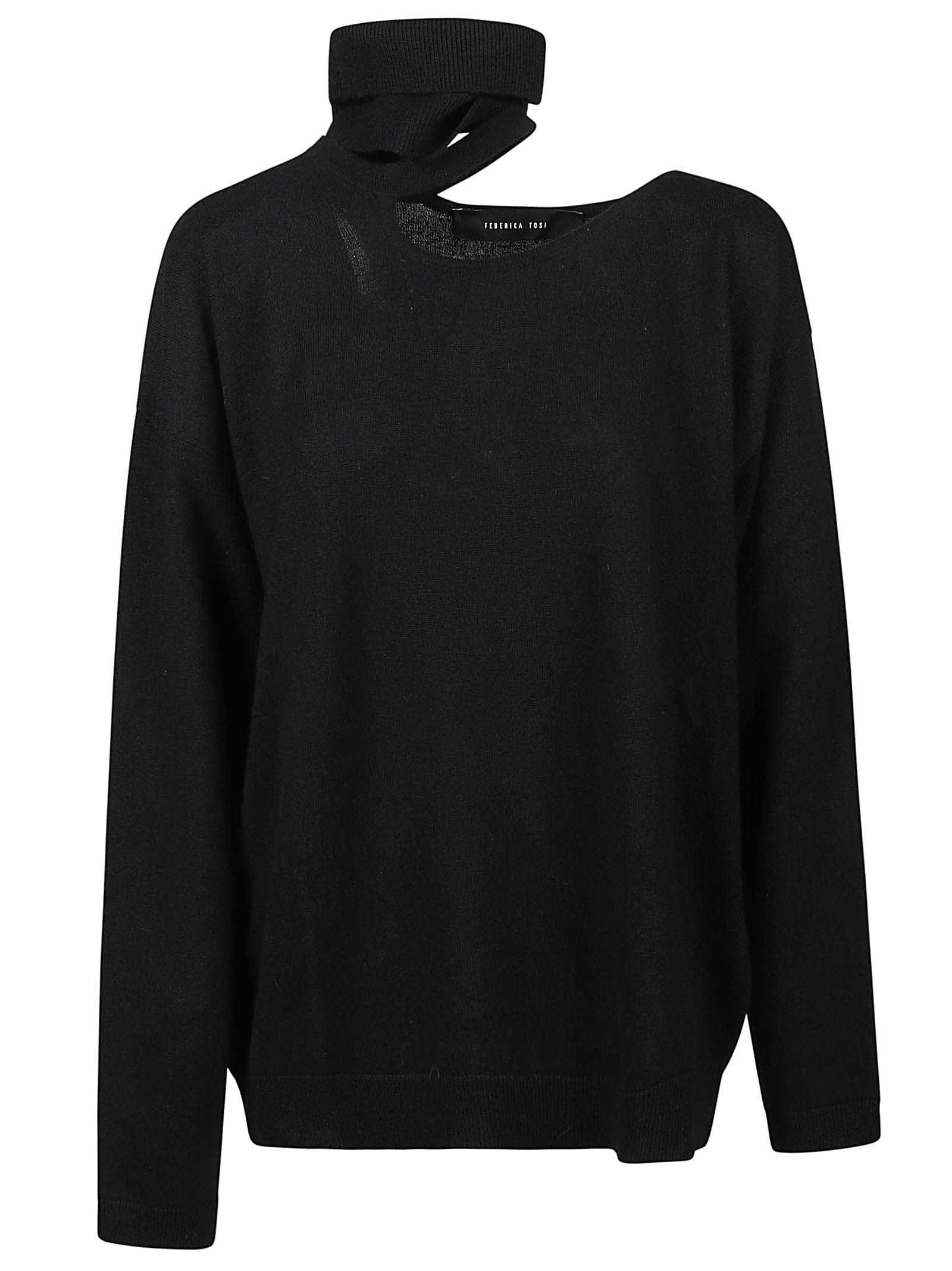 Shop Federica Tosi Cut Out Turtle Neck Sweater In Nero