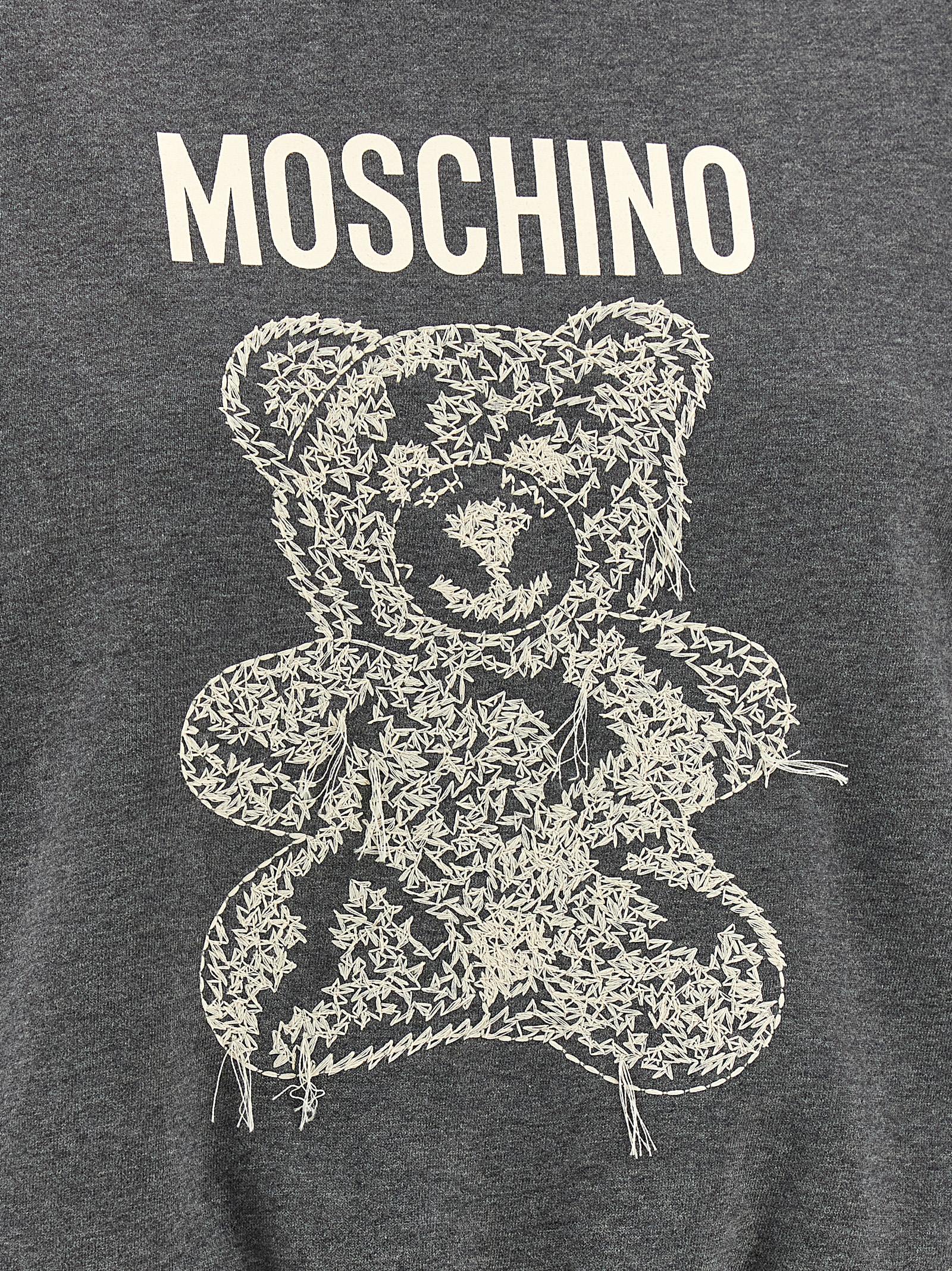 Moschino Ribbed Knitwear With Crew Neck And Graphic Print In Gray