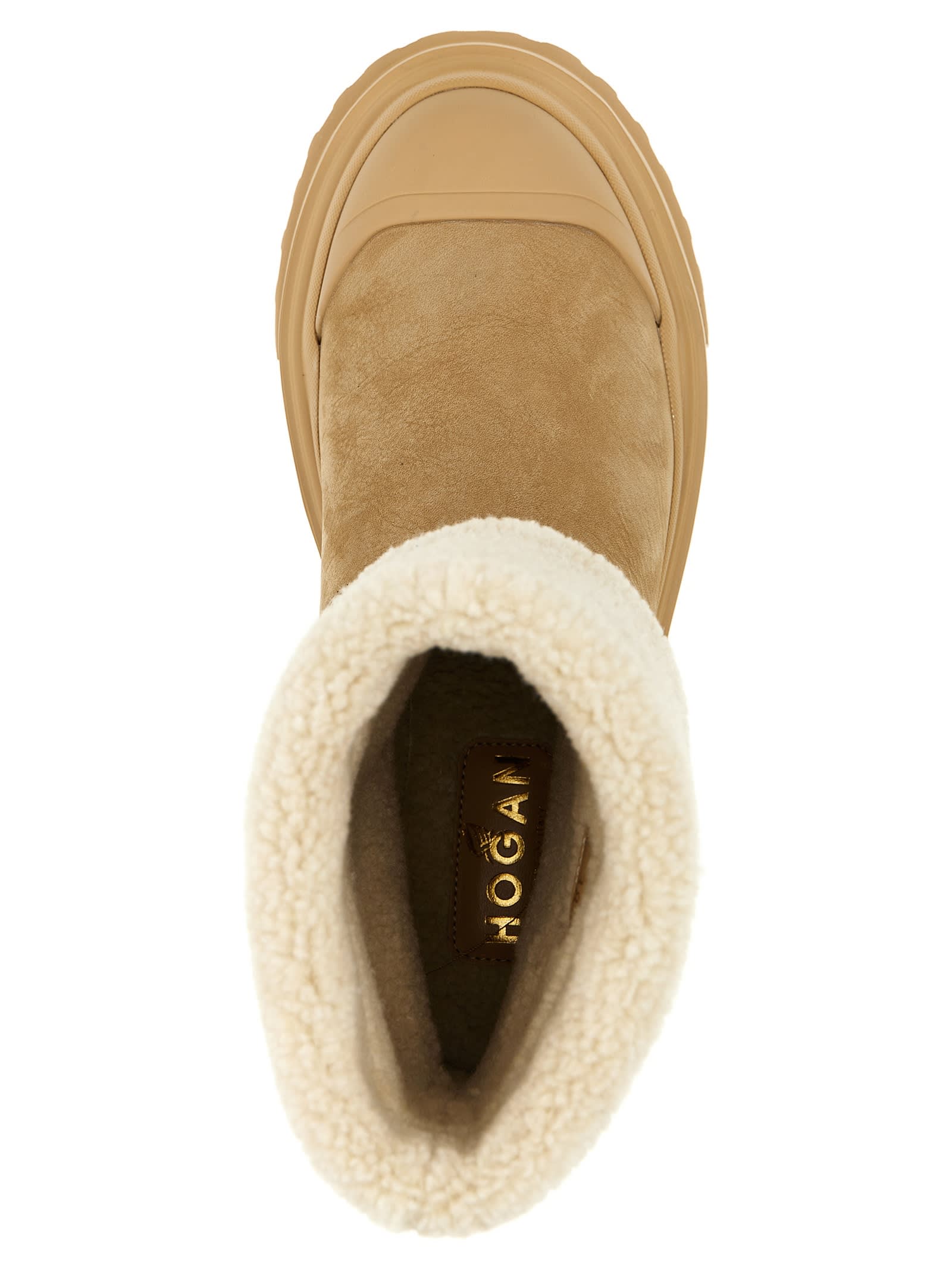 Shop Hogan Sheepskin Detail Ankle Boots In Brown