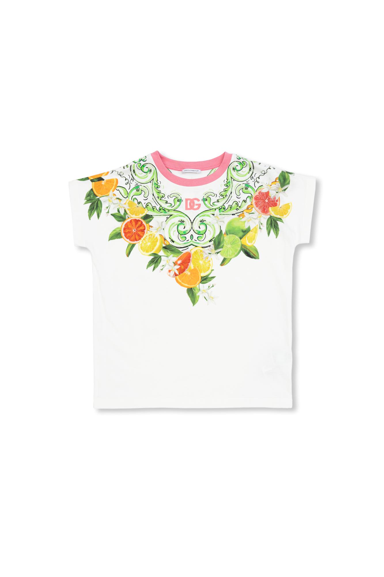 Shop Dolce & Gabbana Kids T-shirt With Citrus Motif In An Arance Limoni