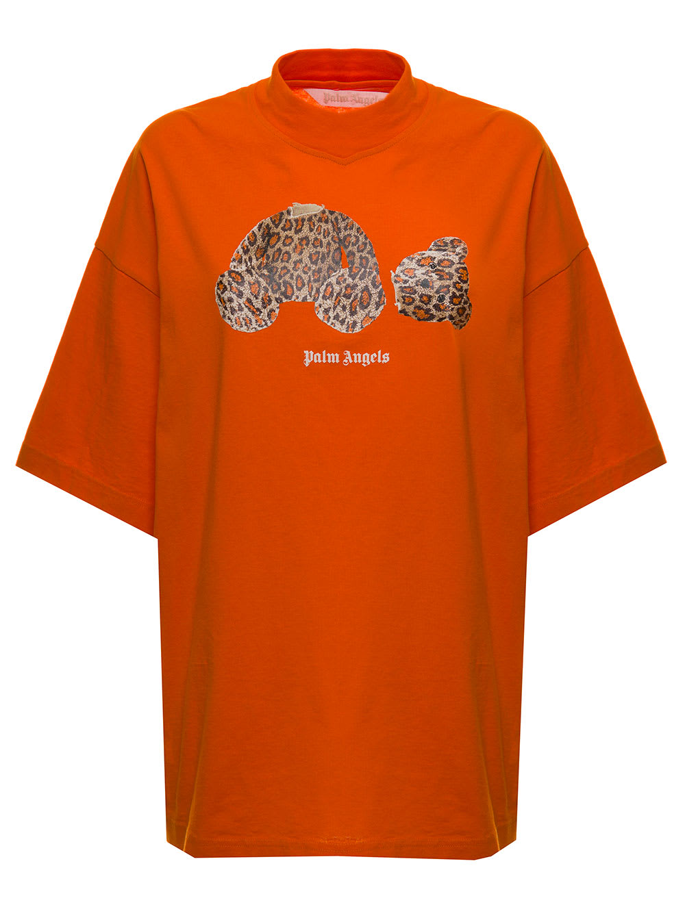 Palm Angels Womens Orange Cotton Oversize T-shirt With Leopard Bear