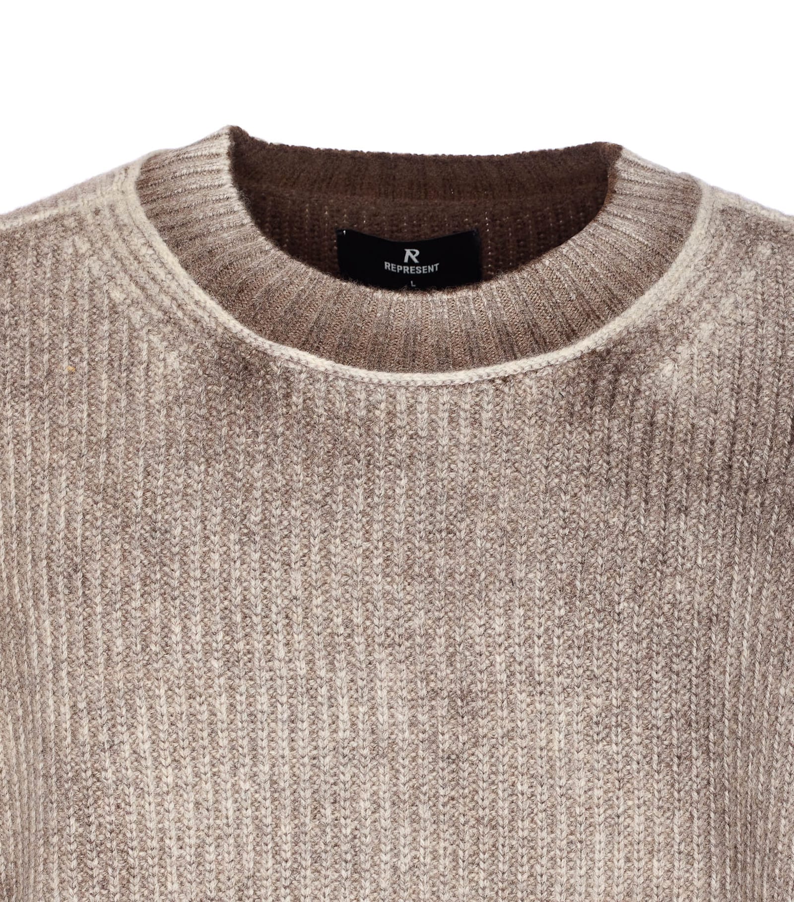Represent Long Sleeve Crewneck Knitwear With Ribbed Texture In Brown