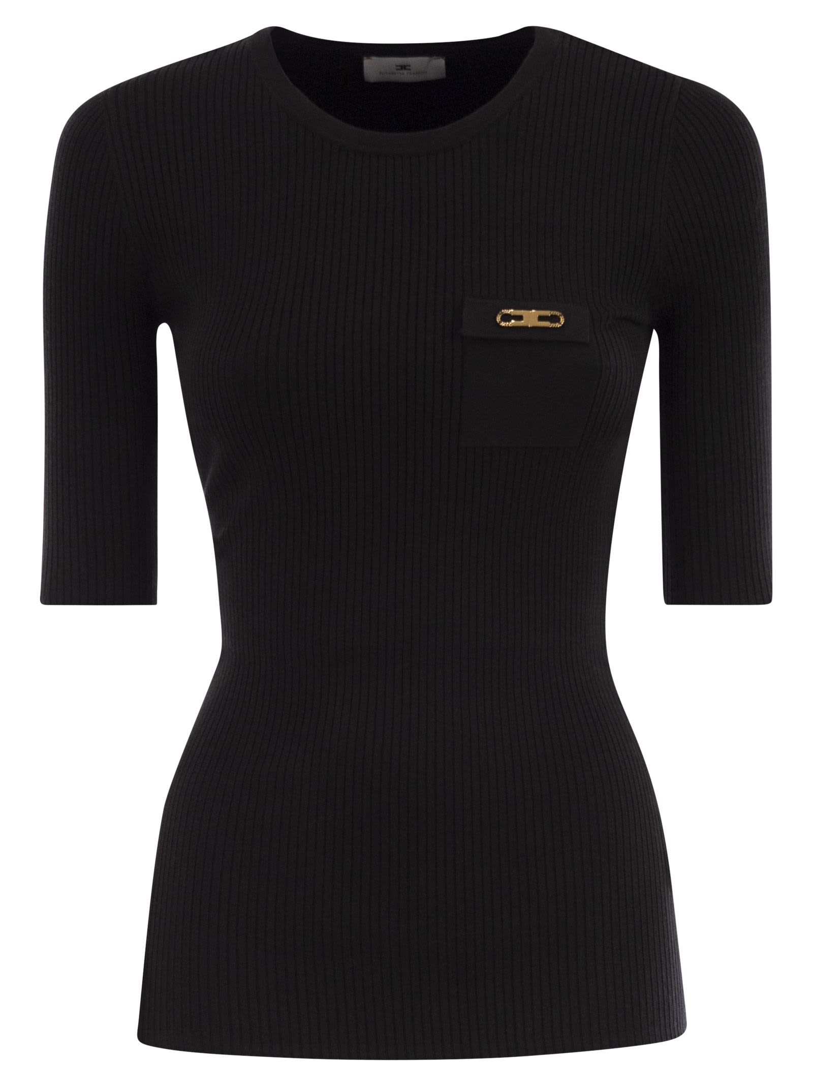 Elisabetta Franchi Ribbed Chain-embellished Top In Black