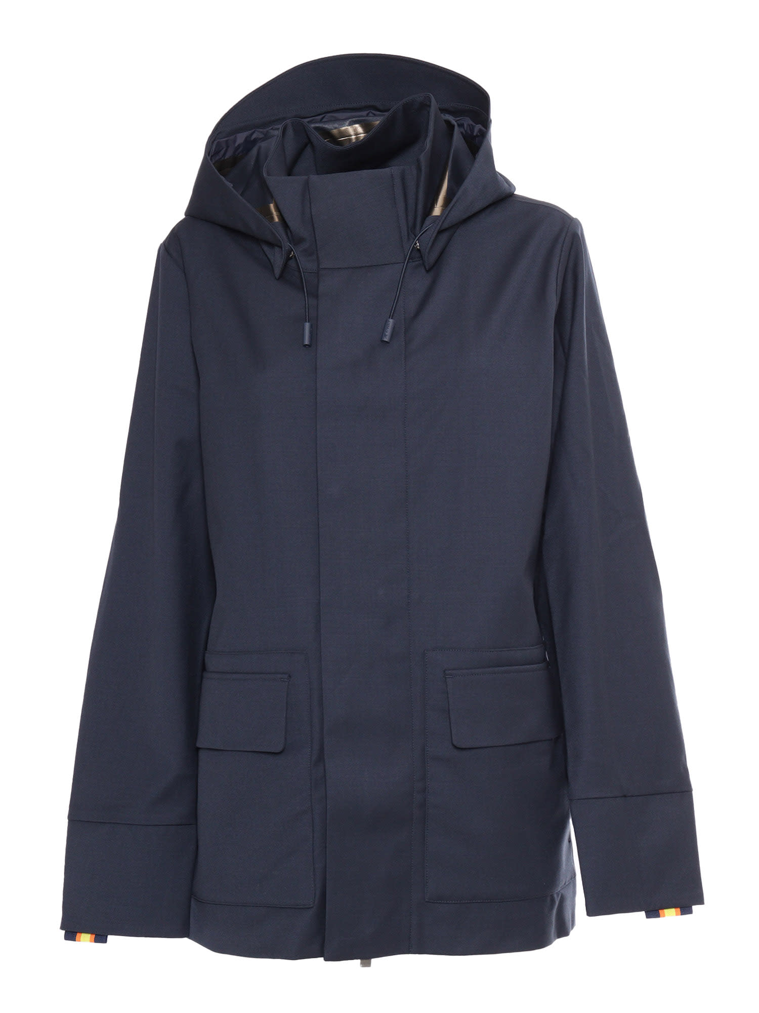 Shop K-way Erhal Tech Wool Blend Down Jacket In Blue