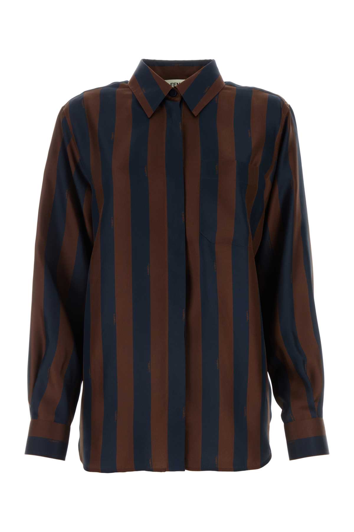 Shop Fendi Printed Silk Shirt In Cocoanavy