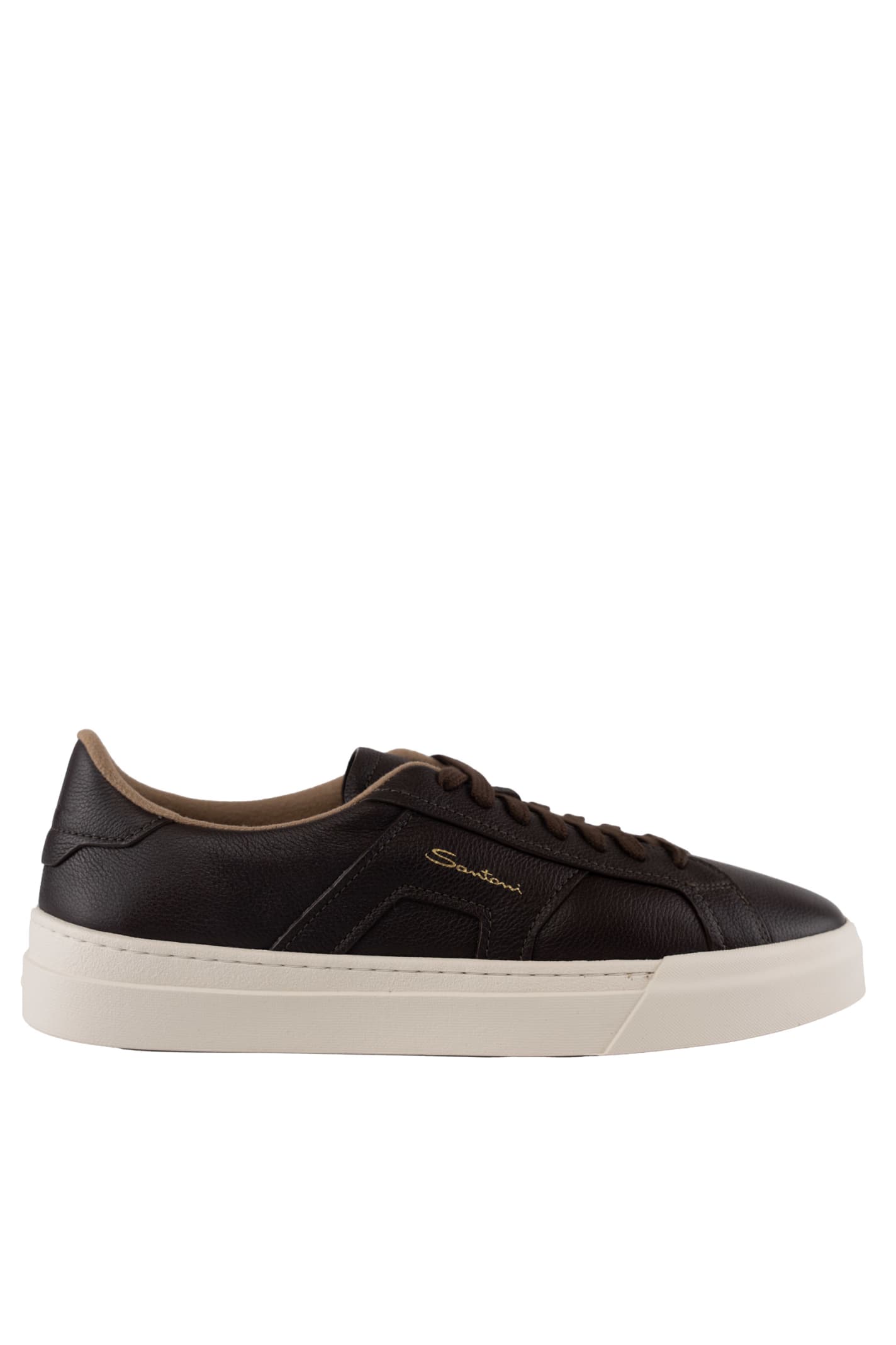 Shop Santoni Dbs Sneakers In Brown Leather In Marrone